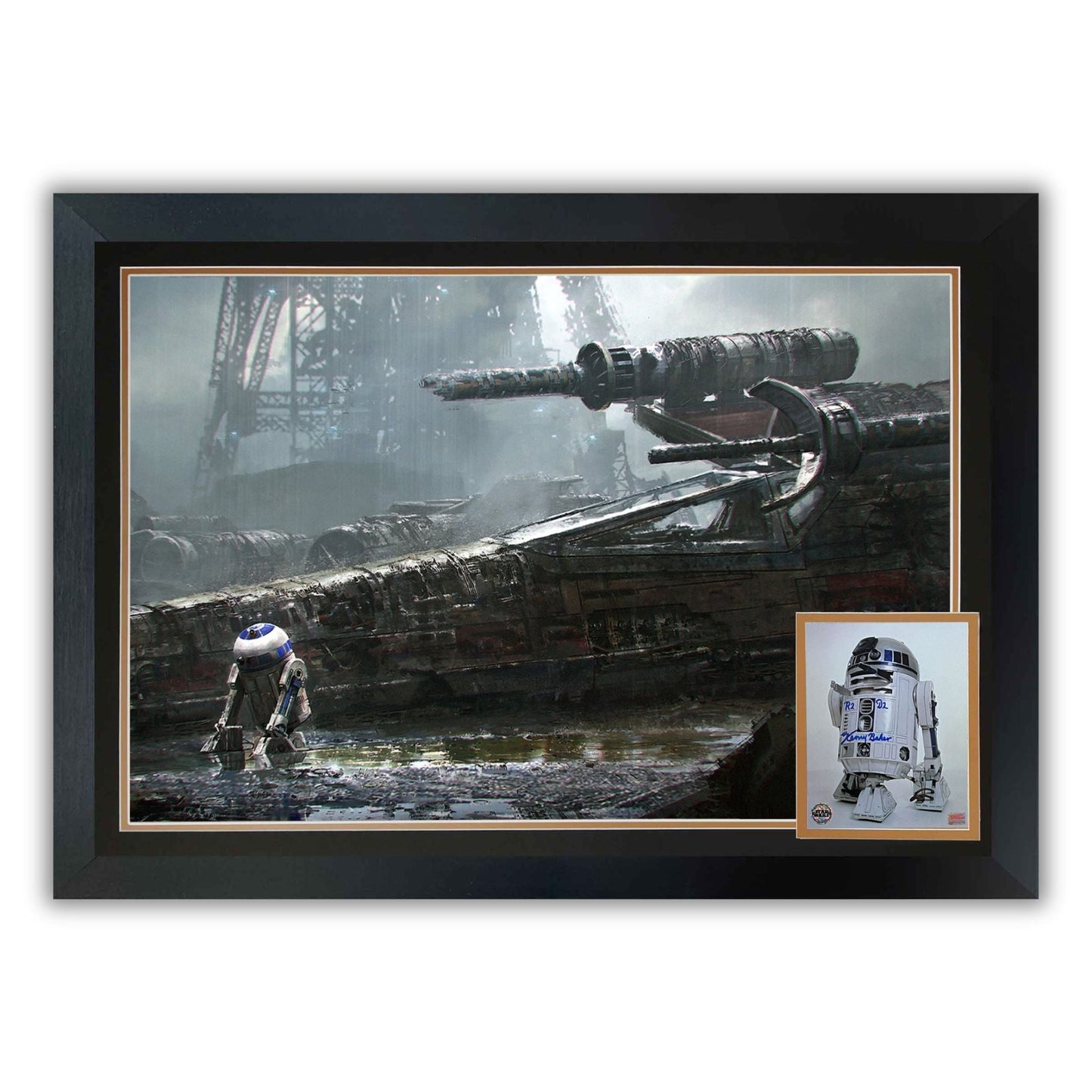 KENNY BAKER AUTOGRAPHED STAR WARS R2-D2 DAGOBAH SCENE – FRAMED COLLECTIBLE WALL ART (38.5" X 28") – AUTHENTIC SIGNED DISPLAY WITH CERTIFICATE OF AUTHENTICITY