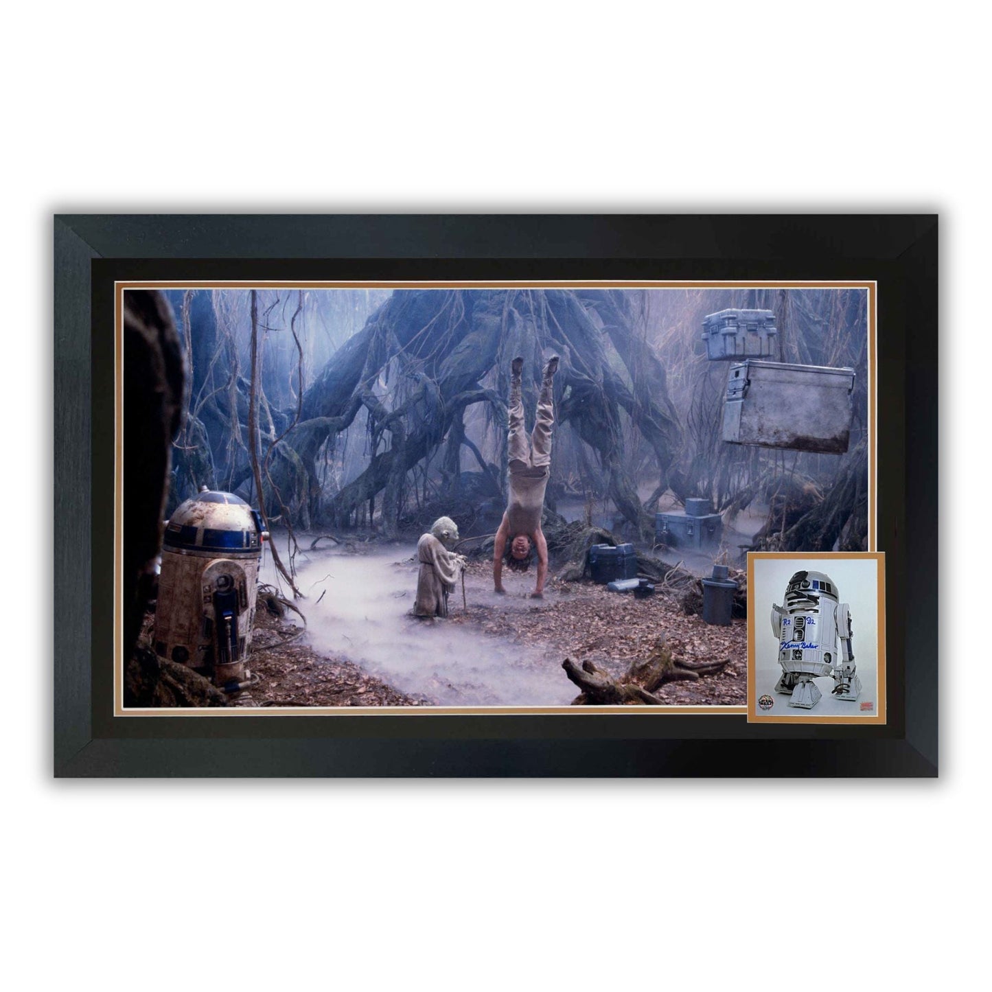 STAR WARS R2-D2 & YODA DAGOBAH AUTOGRAPHED FRAMED DISPLAY – KENNY BAKER SIGNED COLLECTIBLE EMPIRE STRIKES BACK MEMORABILIA (38.5" X 28")