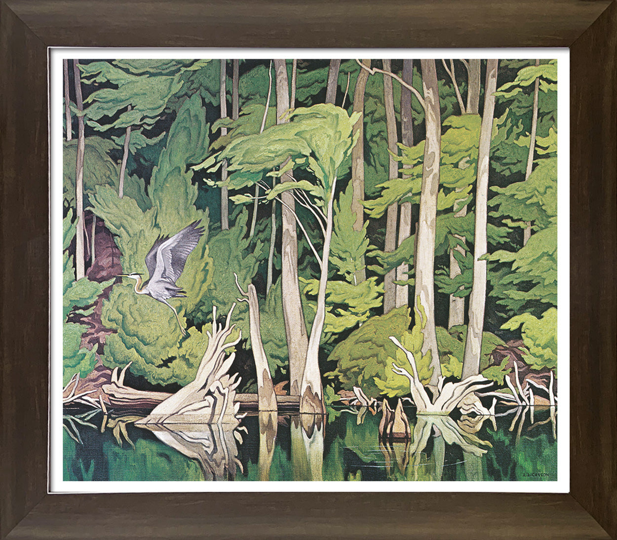 A.J. CASSON GROUP OF SEVEN 'BLUE HERON' FRAMED ART PRINT (28" X 24") – CANADIAN MASTERPIECE WALL DÉCOR