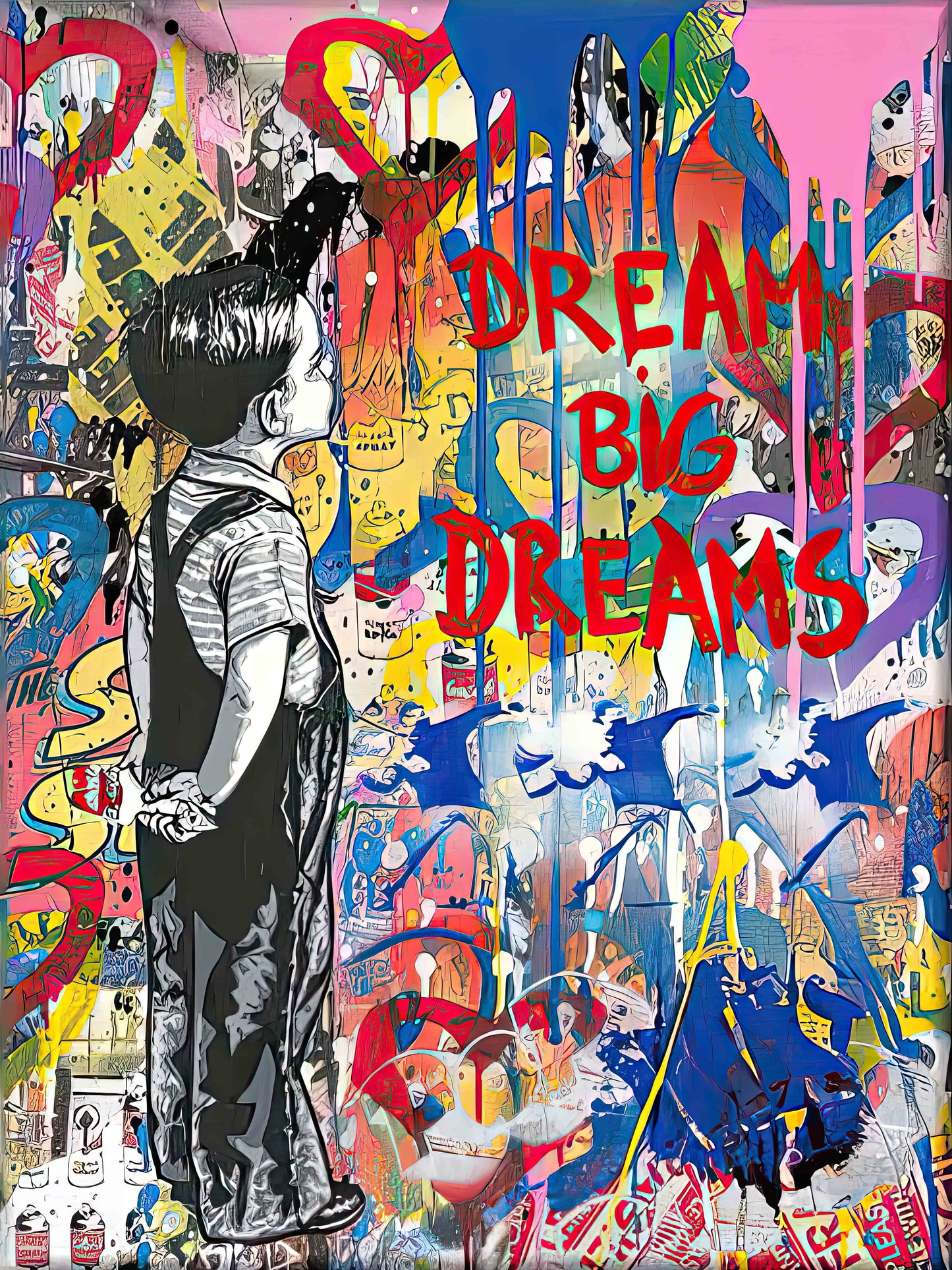 BANKSY DREAM BIG DREAMS – INSPIRATIONAL STREET ART CANVAS (33.5" BY 23.5") MOTIVATIONAL GRAFFITI WALL DECOR
