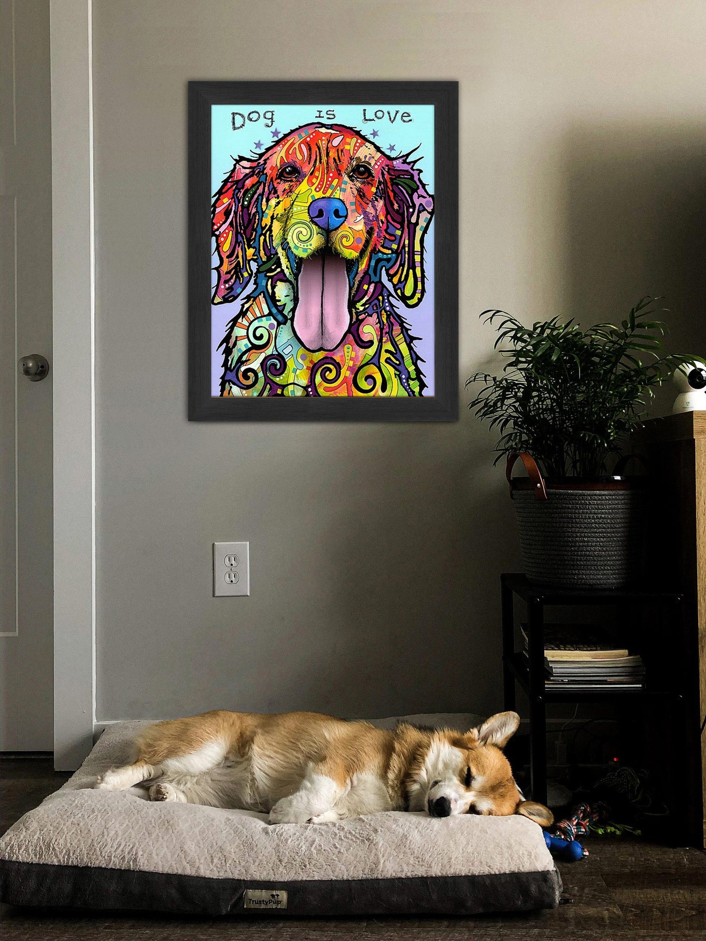 DOG IS LOVE COLORFUL  FRAMED CANVAS WALL ART (33.5" X 23.5") – VIBRANT DOG LOVER HOME DÉCOR