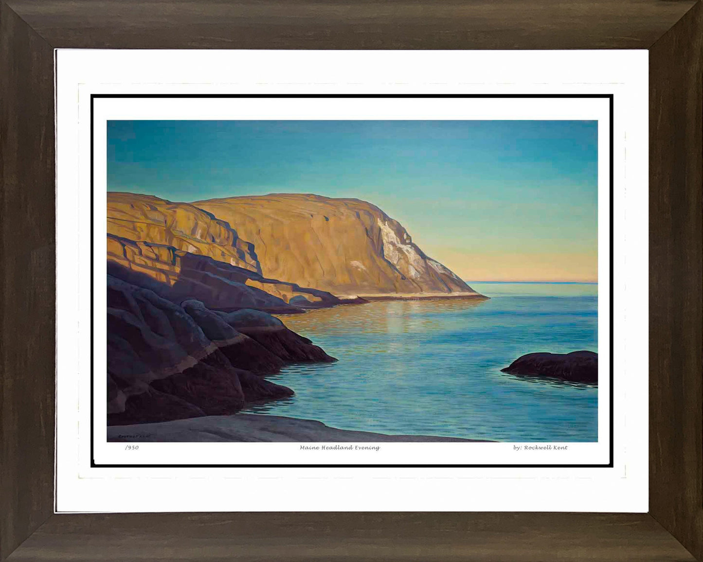 ROCKWELL KENT “MAINE HEADLAND EVENING” — HUDSON RIVER SCHOOL FRAMED ART PRINT (30" BY 24")