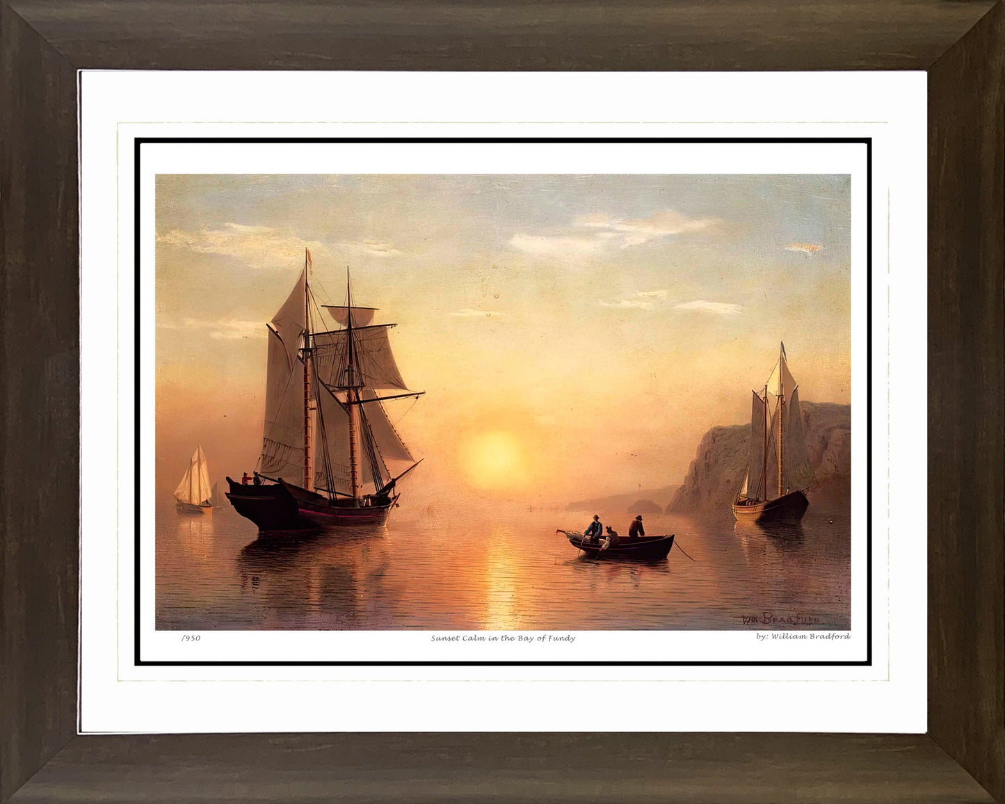 WILLIAM BRADFORD “SUNSET CALM IN THE BAY OF FUNDY” — HUDSON RIVER SCHOOL FRAMED ART PRINT (30" BY 24")