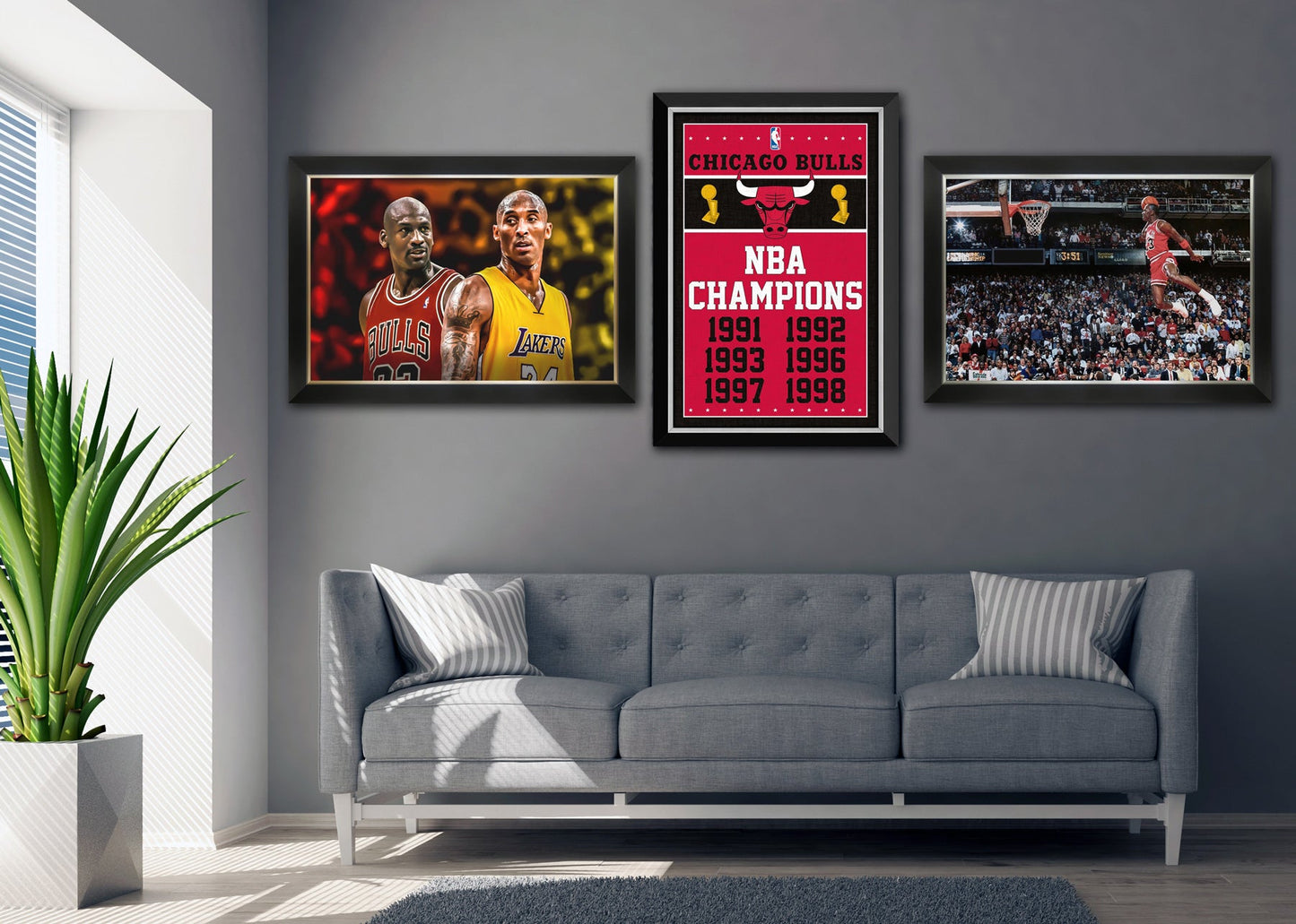MICHAEL JORDAN, KOBE BRYANT & LEBRON JAMES FRAMED CANVAS – 3 NBA LEGENDS WALL ART – BASKETBALL GREATS COLLECTIBLE DISPLAY (33.5" BY 23.5")