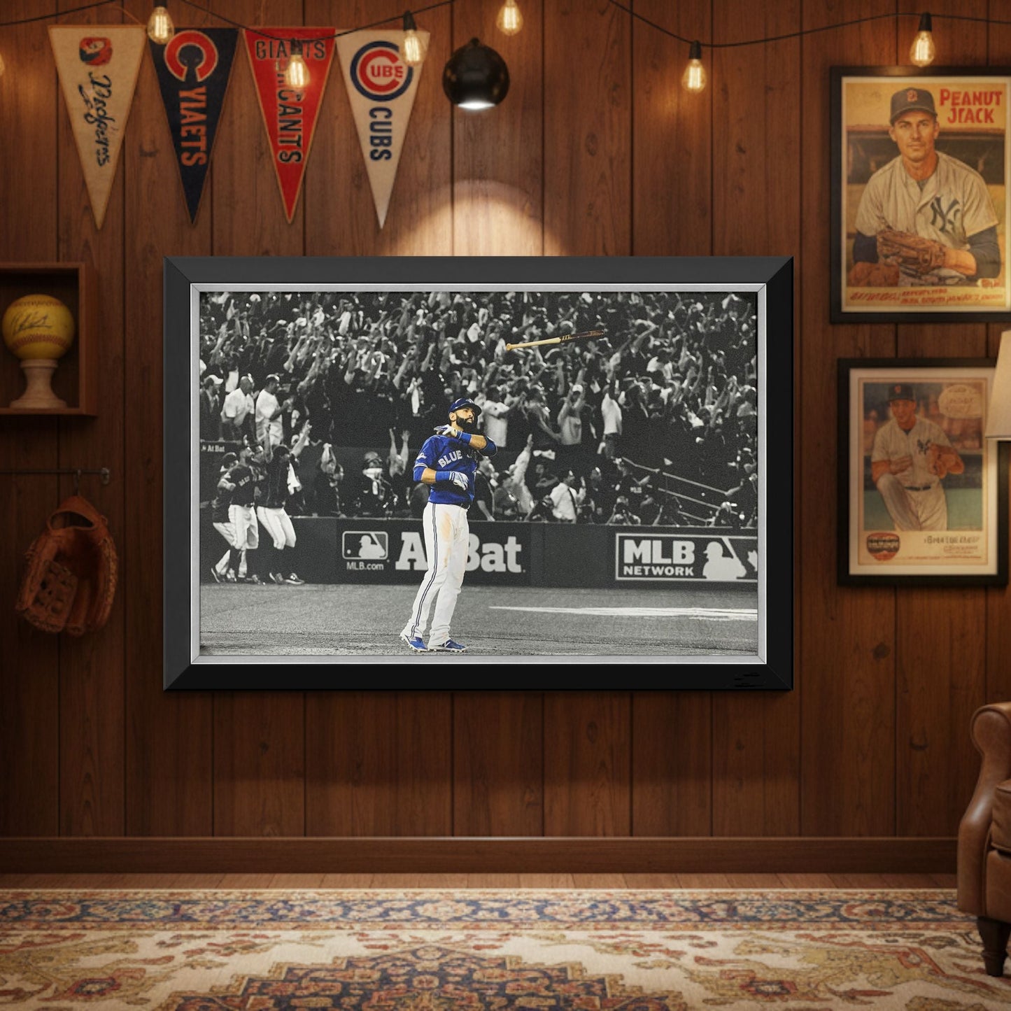 JOSE BAUTISTA ICONIC BAT FLIP FRAMED CANVAS – LEGENDARY TORONTO BLUE JAYS BASEBALL MOMENT – MUSEUM-QUALITY WALL ART DISPLAY (33.5" BY 23.5")