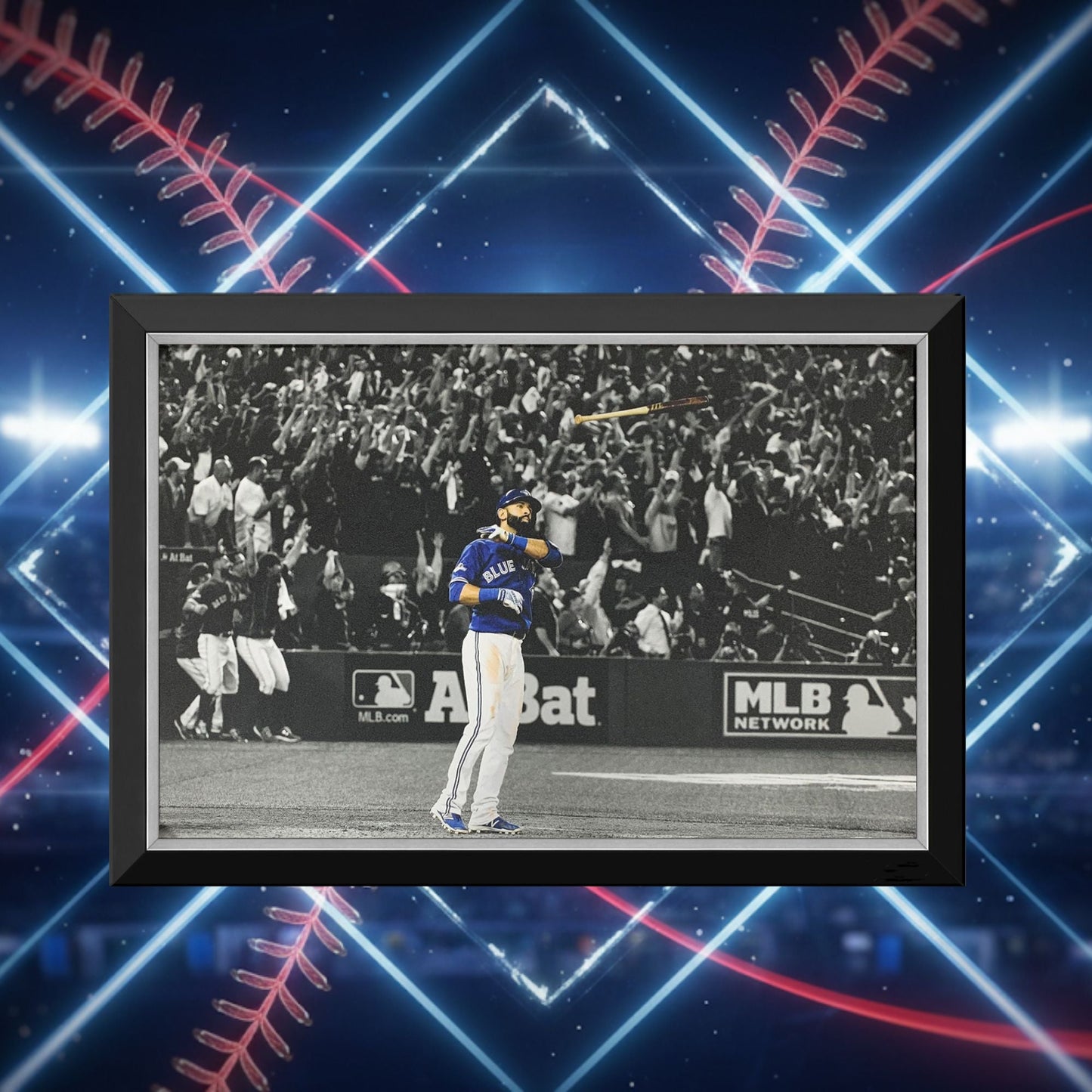 JOSE BAUTISTA ICONIC BAT FLIP FRAMED CANVAS – LEGENDARY TORONTO BLUE JAYS BASEBALL MOMENT – MUSEUM-QUALITY WALL ART DISPLAY (33.5" BY 23.5")