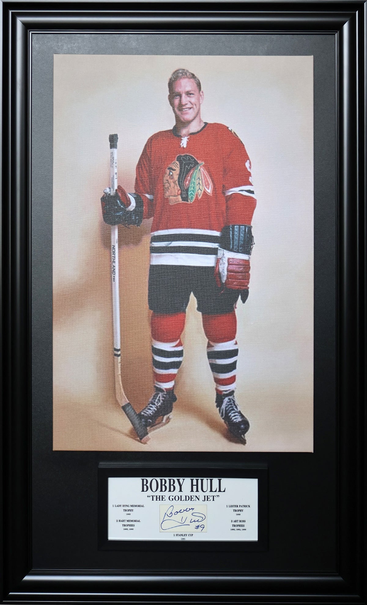 BOBBY HULL SIGNATURE FRAMED PLAQUE & CANVAS – ALL TIME GREATS OVERSIZED AUTOGRAPHED TRIBUTE (49.5" BY 29.5")