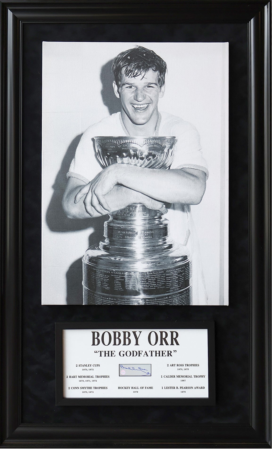 BOBBY ORR SIGNATURE FRAMED PLAQUE & CANVAS – ALL TIME GREATS OVERSIZED HOCKEY AUTOGRAPH DISPLAY - GNR COA (49.5" BY 29.5")