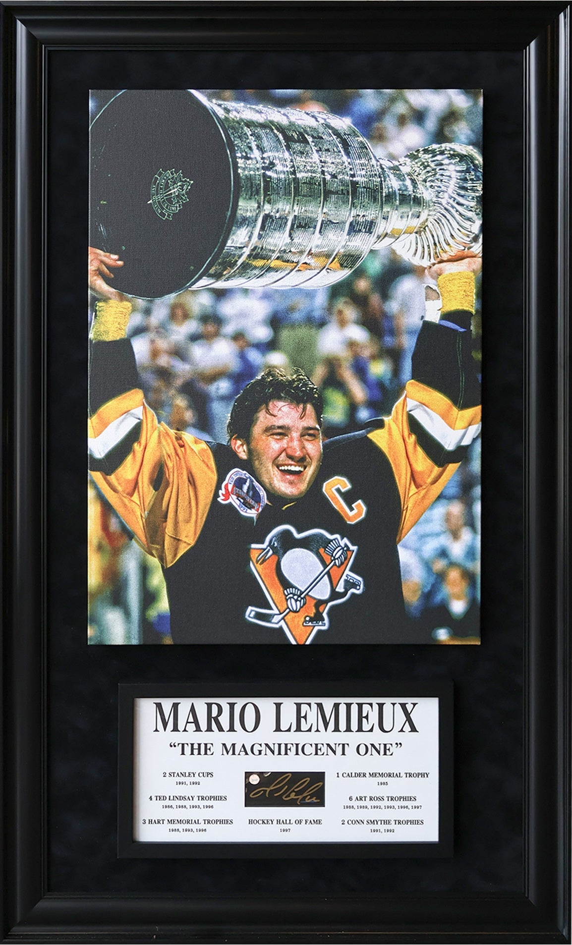 MARIO LEMIEUX SIGNATURE PLAQUE & CANVAS – ALL TIME GREATS OVERSIZED AUTOGRAPHED DISPLAY (49.5" BY 29.5")