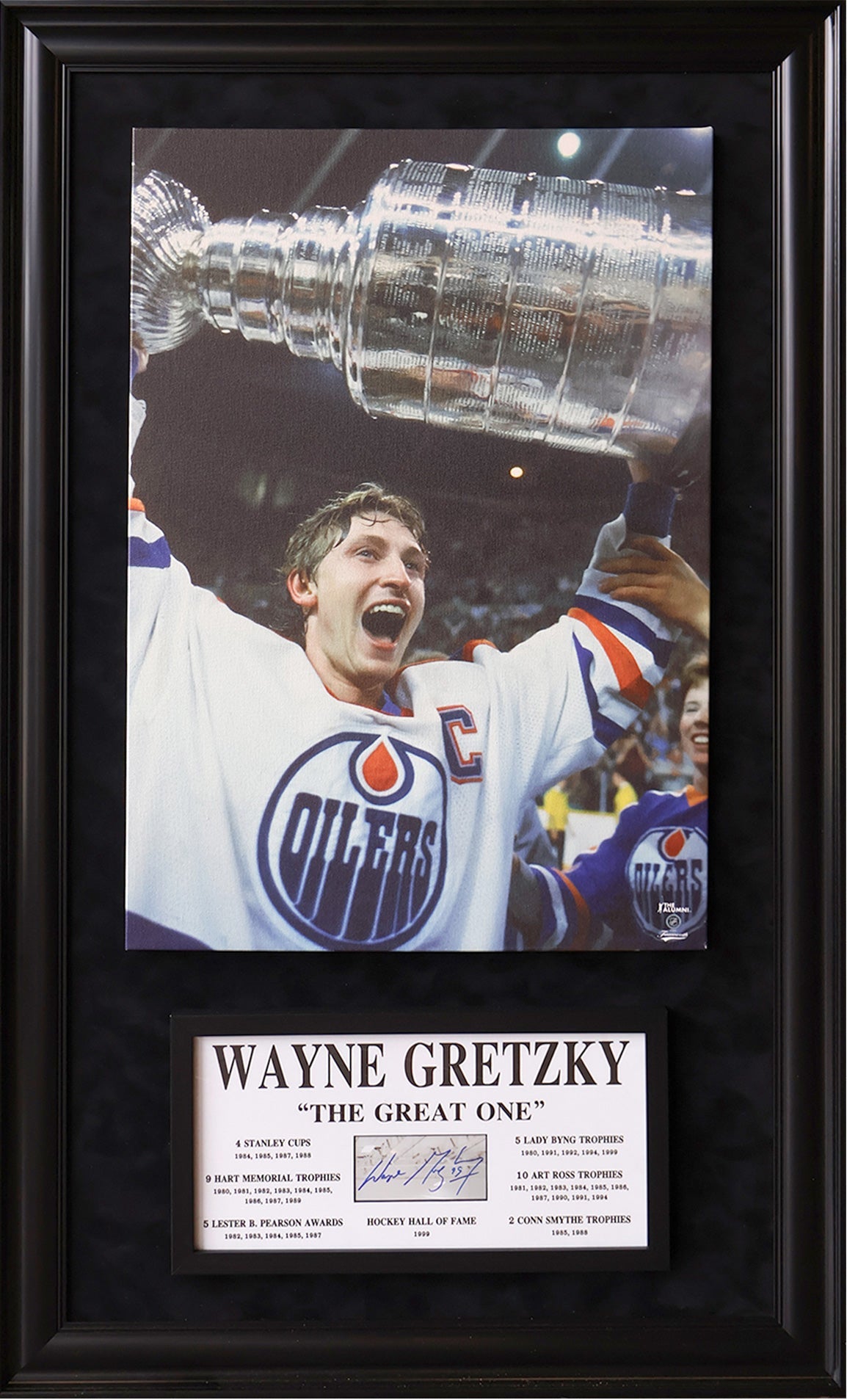 WAYNE GRETZKY SIGNATURE PLAQUE & CANVAS – ALL TIME GREATS OVERSIZED FRAMED AUTOGRAPH (49.5" BY 29.5")
