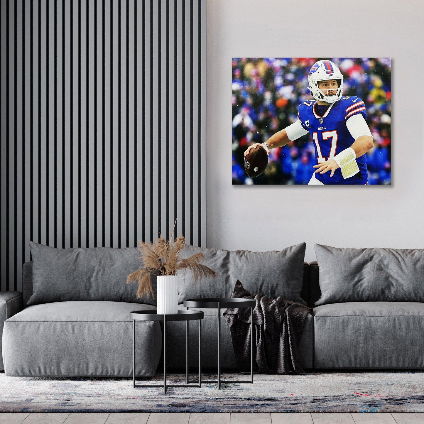 JOSH ALLEN FRAMED CANVAS WALL ART – BUFFALO BILLS NFL SUPERSTAR TRIBUTE – PREMIUM COLLECTIBLE SPORTS DECOR (30" X 25")