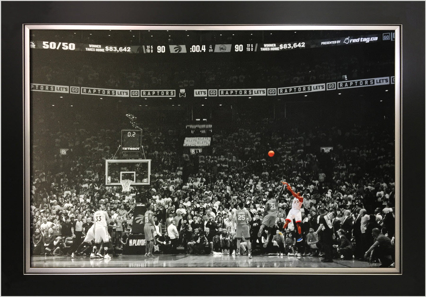 KAWHI LEONARD 'THE LAUNCH' FRAMED CANVAS – ICONIC GAME-WINNING SHOT – TORONTO RAPTORS NBA COLLECTIBLE WALL ART – BASKETBALL DECOR FOR FANS & MAN CAVES – 33.5 X 23.5 INCHES
