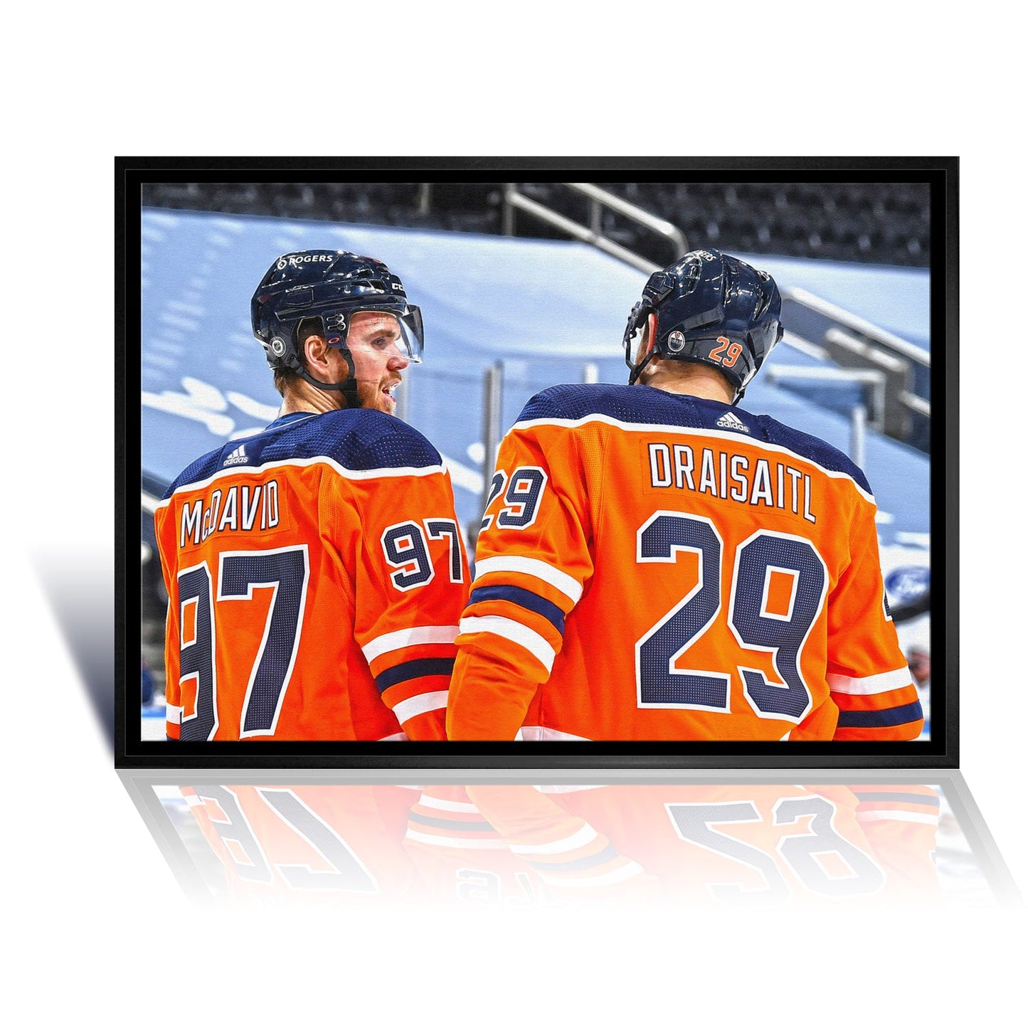 CONNOR MCDAVID AND LEON DRAISAITL EDMONTON FRAMED COLLECTIBLE – CANVAS PRINT WALL ART NHL LICENSED MEMORABILIA DECOR GIFT HOCKEY FAN TRIBUTE DISPLAY (31.5" BY 22.5")