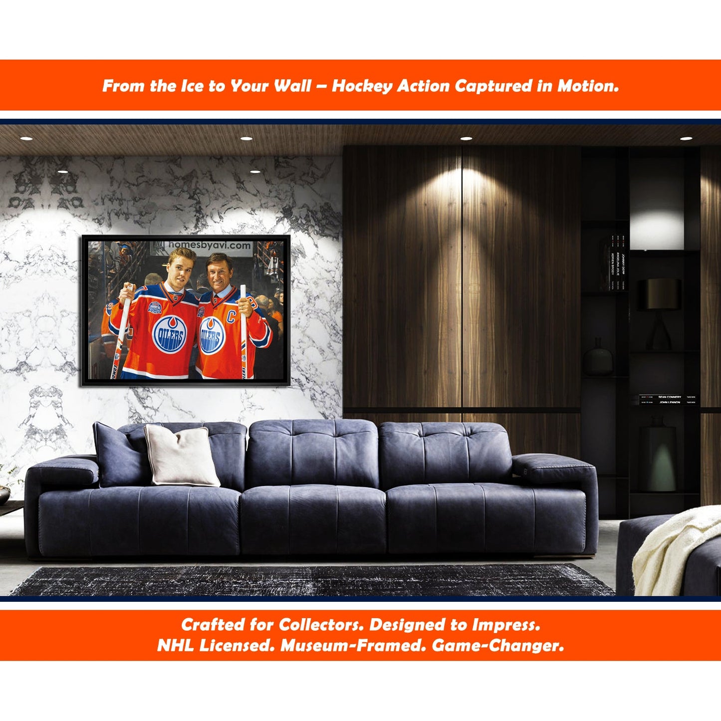 WAYNE GRETZKY CONNOR MCDAVID EDMONTON OILERS NHL LEGENDS MUSEUM-FRAMED CANVAS WALL ART COLLECTIBLE GIFT DISPLAY (31.5" X 22.5")