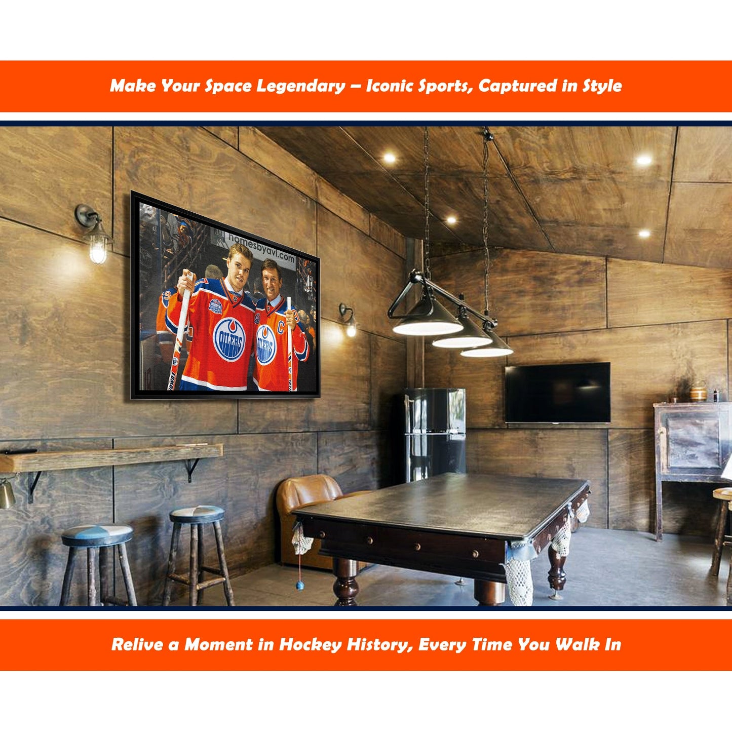 WAYNE GRETZKY CONNOR MCDAVID EDMONTON OILERS NHL LEGENDS MUSEUM-FRAMED CANVAS WALL ART COLLECTIBLE GIFT DISPLAY (31.5" X 22.5")