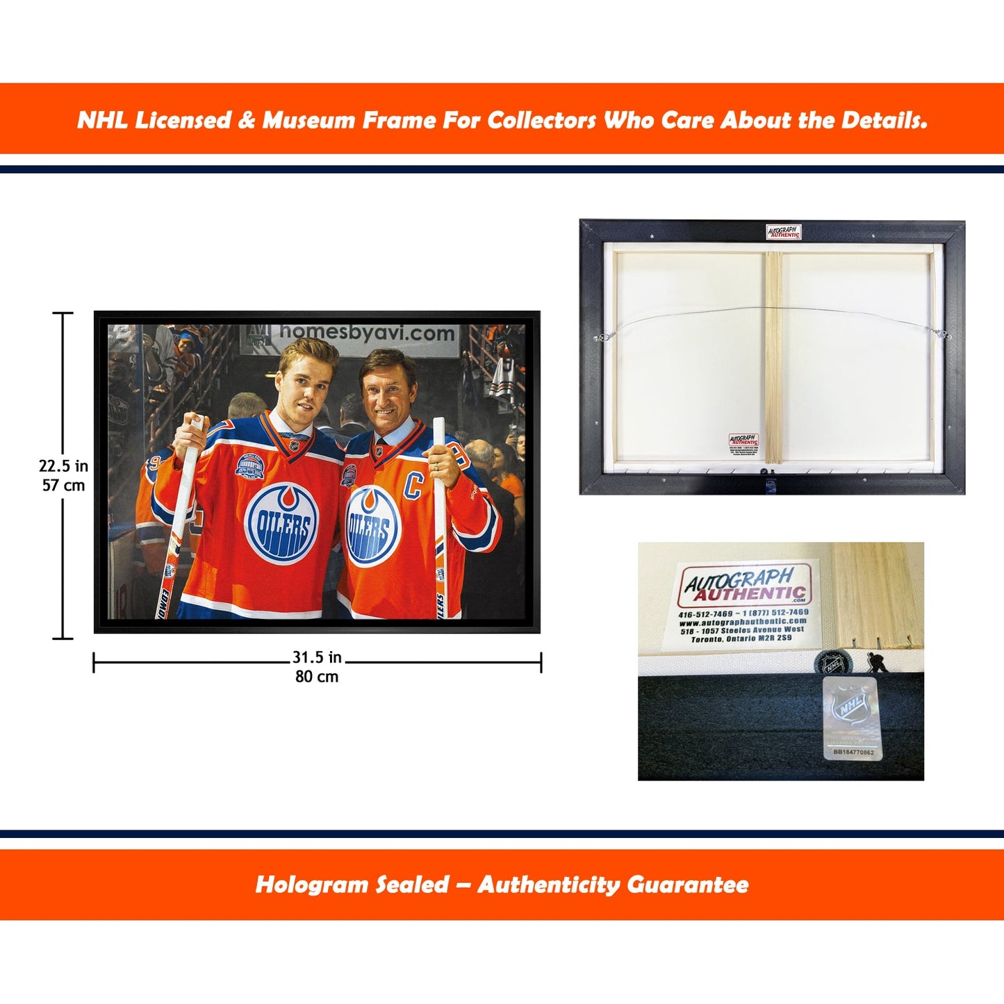 WAYNE GRETZKY CONNOR MCDAVID EDMONTON OILERS NHL LEGENDS MUSEUM-FRAMED CANVAS WALL ART COLLECTIBLE GIFT DISPLAY (31.5" X 22.5")