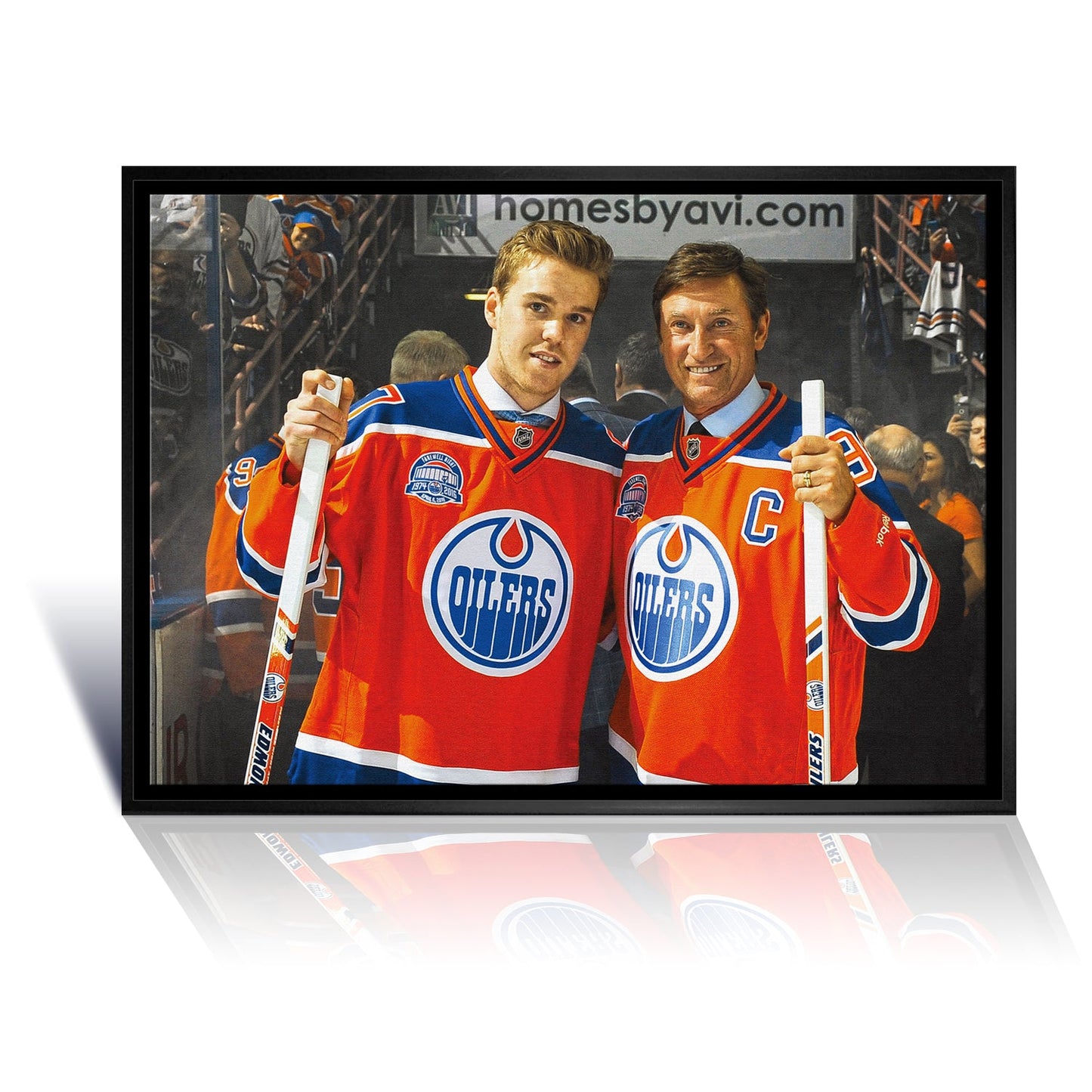 WAYNE GRETZKY CONNOR MCDAVID EDMONTON OILERS NHL LEGENDS MUSEUM-FRAMED CANVAS WALL ART COLLECTIBLE GIFT DISPLAY (31.5" X 22.5")