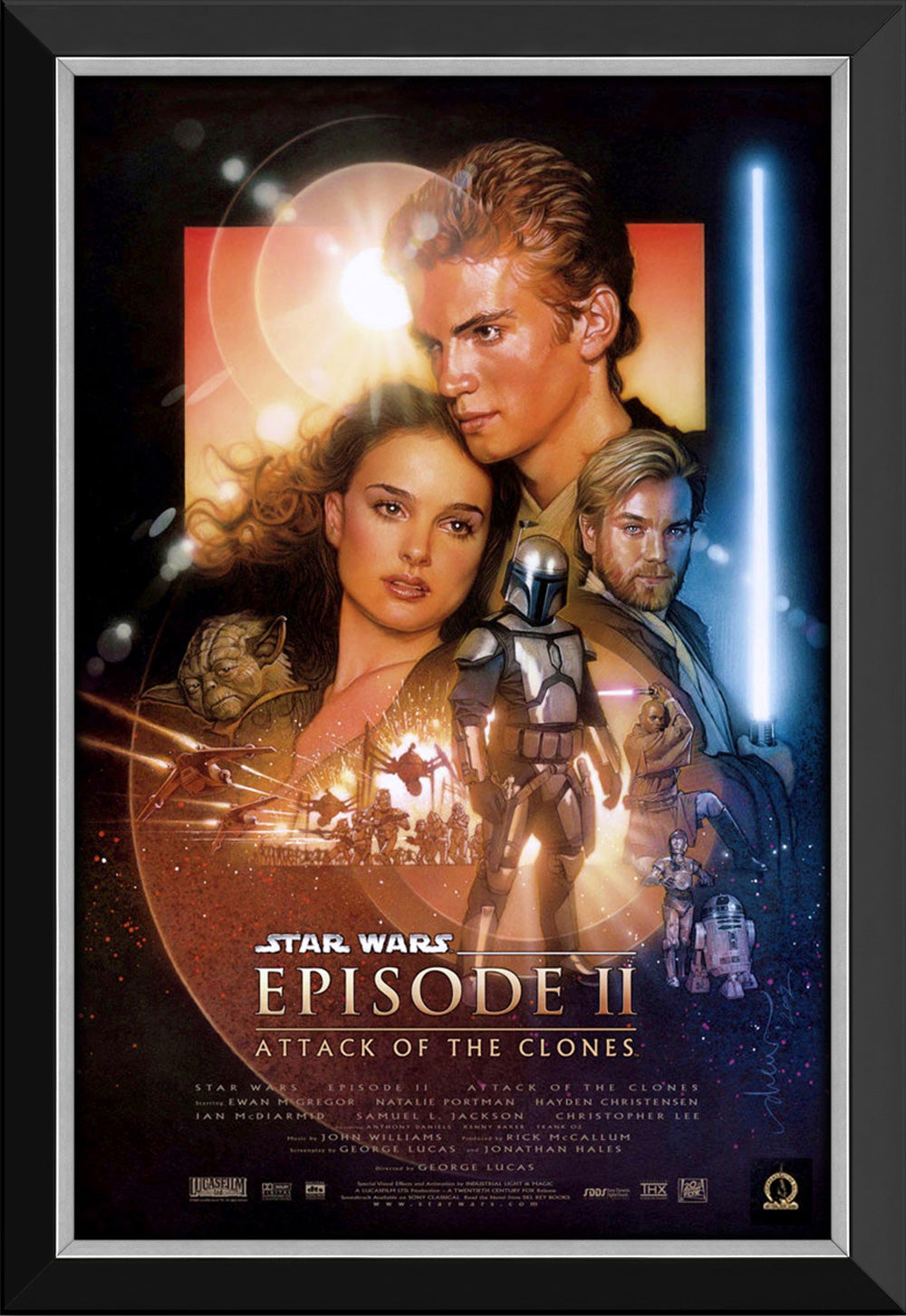 STAR WARS EPISODE II ATTACK OF THE CLONES FRAMED POSTER PRINT WALL ART PREQUEL COLLECTIBLE (33.5" X 23.5")