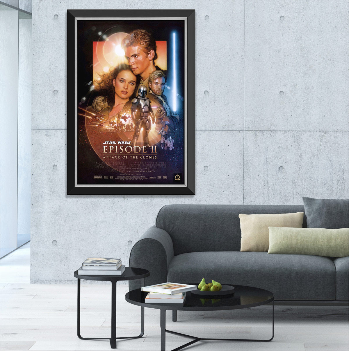 STAR WARS EPISODE II ATTACK OF THE CLONES FRAMED POSTER PRINT WALL ART PREQUEL COLLECTIBLE (33.5" X 23.5")