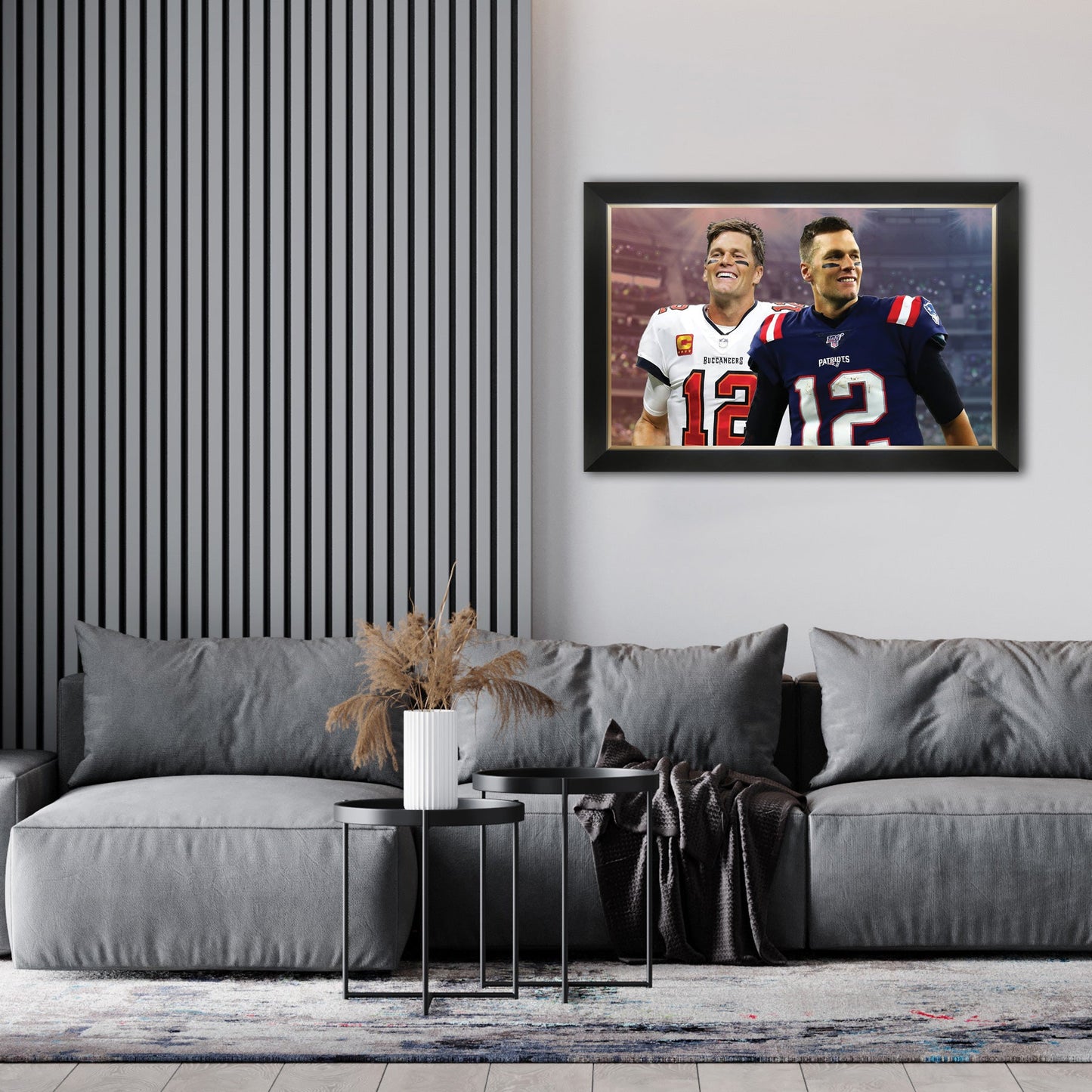 TOM BRADY FRAMED CANVAS WALL ART – NEW ENGLAND PATRIOTS & TAMPA BAY BUCCANEERS NFL LEGEND TRIBUTE – COLLECTIBLE SPORTS DECOR (33.5" X 23.5")