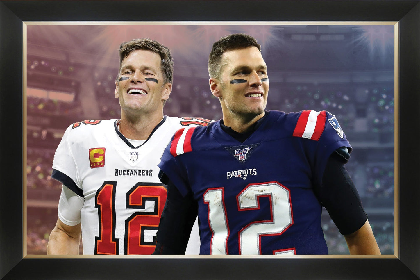 TOM BRADY FRAMED CANVAS WALL ART – NEW ENGLAND PATRIOTS & TAMPA BAY BUCCANEERS NFL LEGEND TRIBUTE – COLLECTIBLE SPORTS DECOR (33.5" X 23.5")