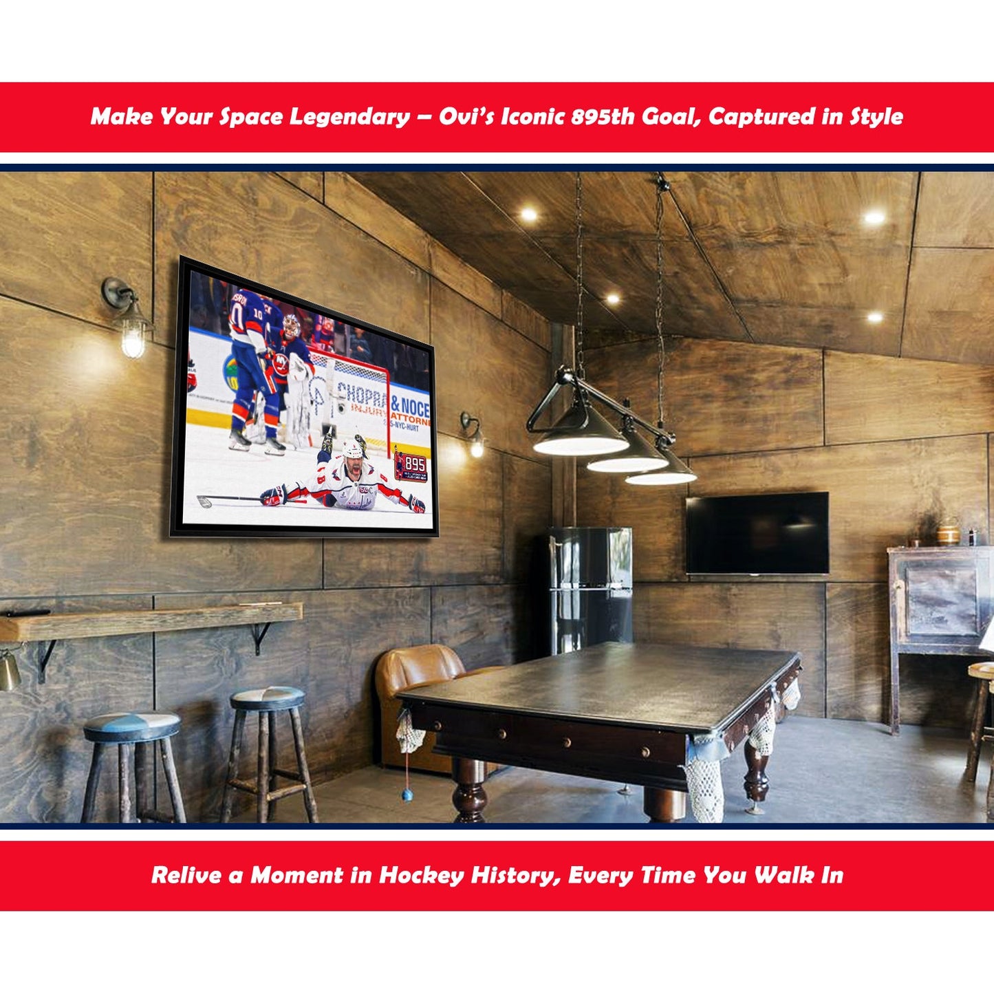 ALEXANDER OVECHKIN RECORD BREAKING GOAL #895 NHL WASHINGTON LICENSED FRAMED COLLECTIBLE CAPITALS POSTER MEMORABILIA WALL ART HOCKEY DECOR THE GREAT 8 (31.5" BY 22.5")