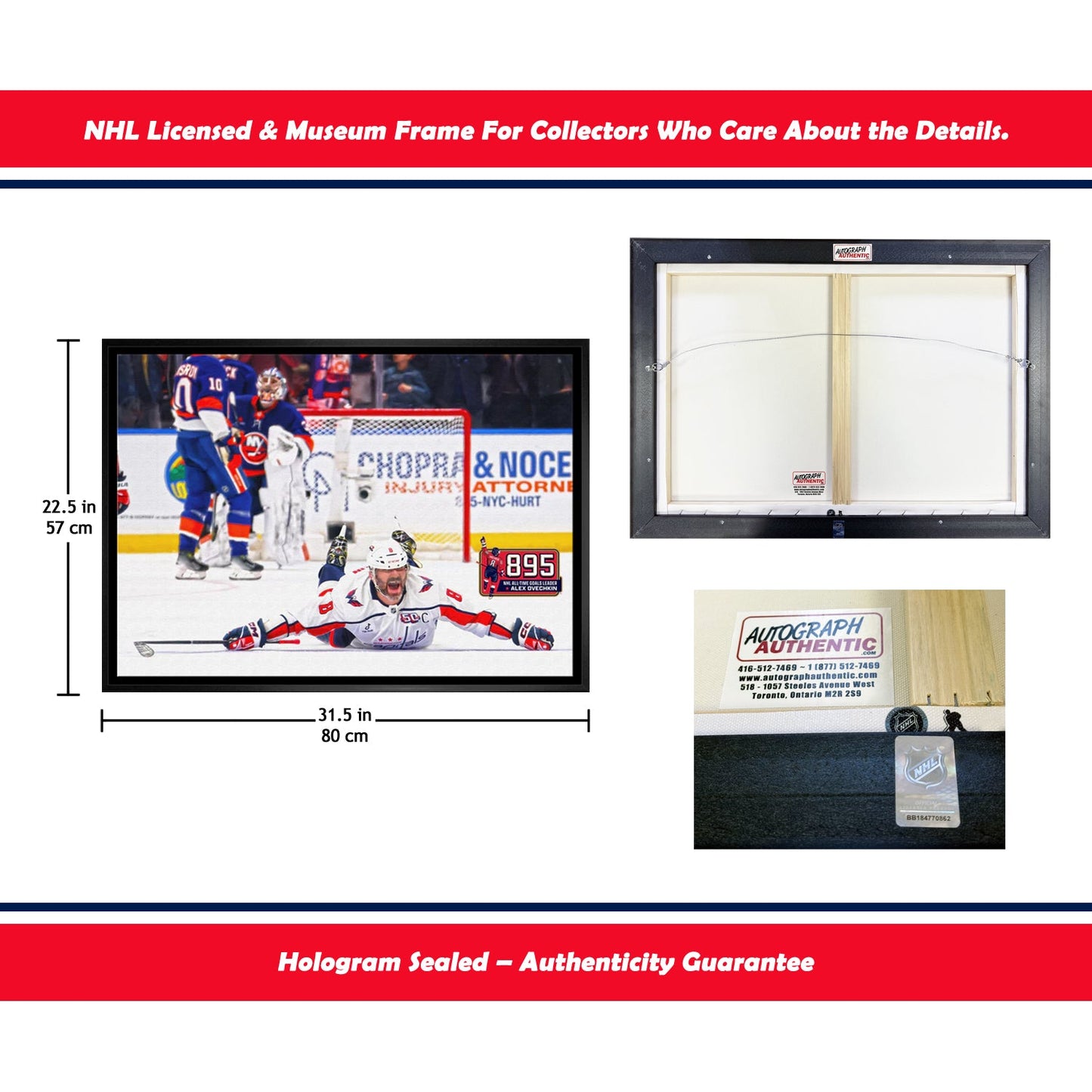 ALEXANDER OVECHKIN RECORD BREAKING GOAL #895 NHL WASHINGTON LICENSED FRAMED COLLECTIBLE CAPITALS POSTER MEMORABILIA WALL ART HOCKEY DECOR THE GREAT 8 (31.5" BY 22.5")