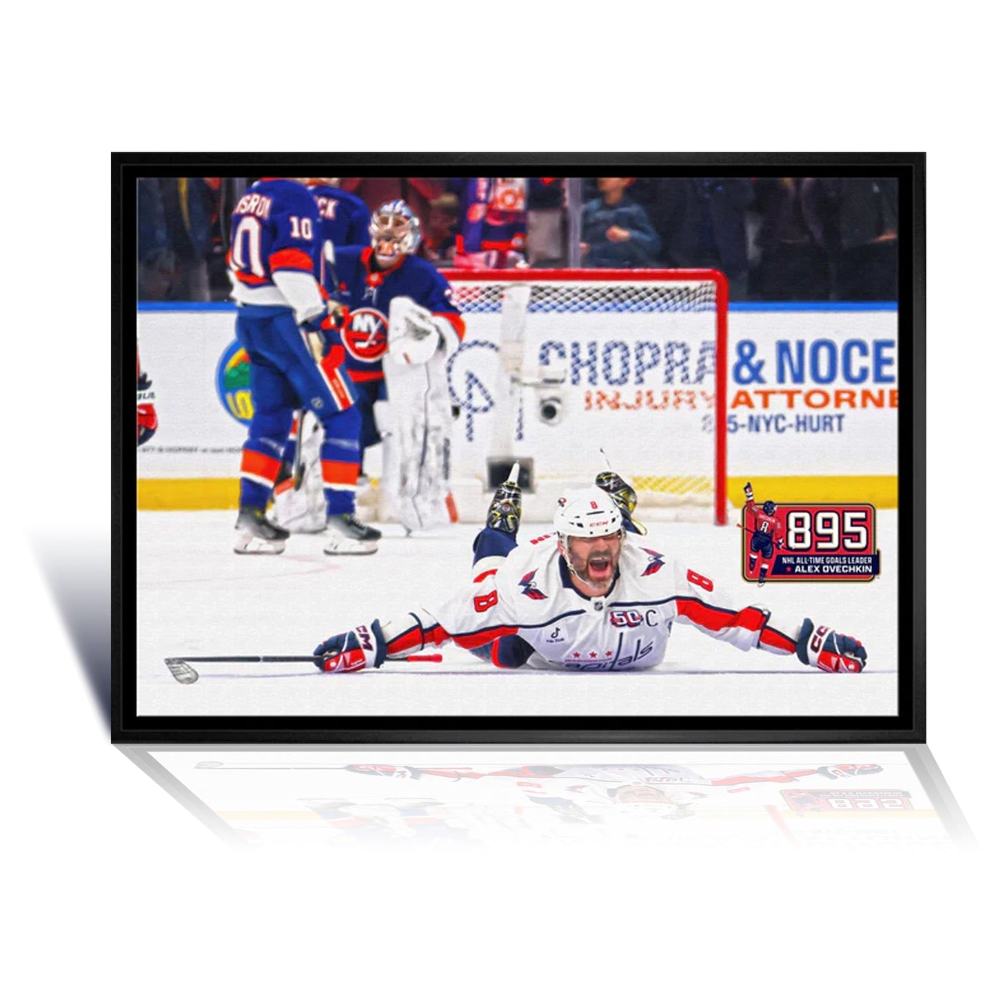 ALEXANDER OVECHKIN RECORD BREAKING GOAL #895 NHL WASHINGTON LICENSED FRAMED COLLECTIBLE CAPITALS POSTER MEMORABILIA WALL ART HOCKEY DECOR THE GREAT 8 (31.5" BY 22.5")