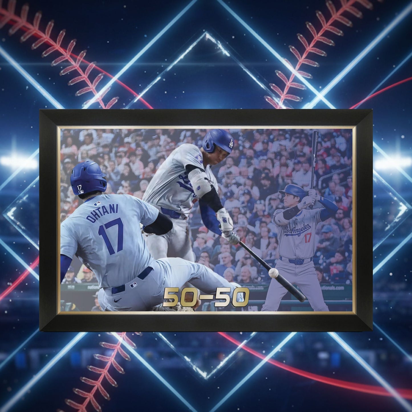SHOHEI OHTANI FRAMED CANVAS - 50 HR / 50 SB RECORD SEASON - LEGENDARY MLB PERFORMANCE (33.5" BY 23.5")