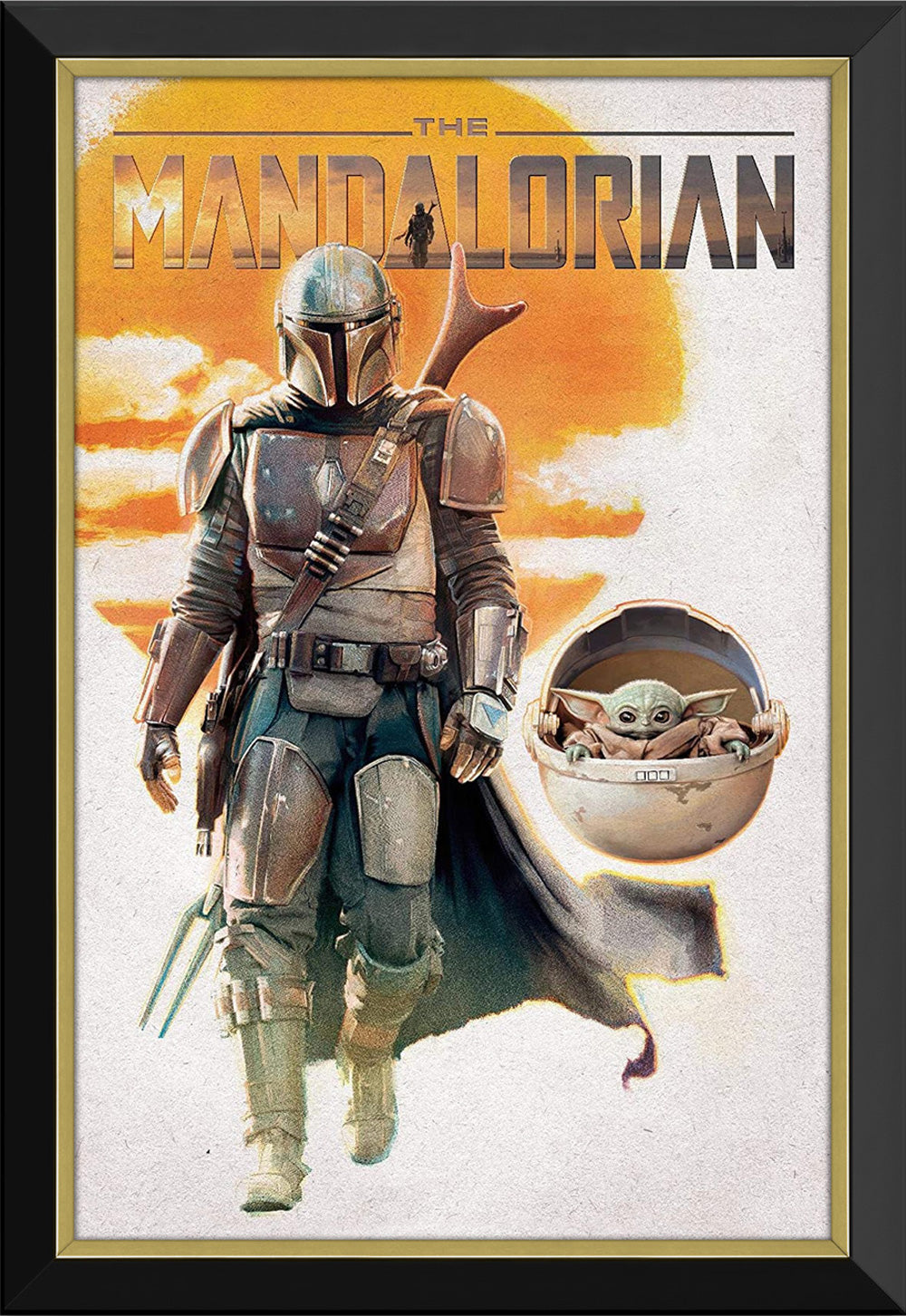 STAR WARS THE MANDALORIAN MANDO AND BABY YODA GROGU FRAMED POSTER PRINT WALL ART COLLECTIBLE (33.5" X 23.5")