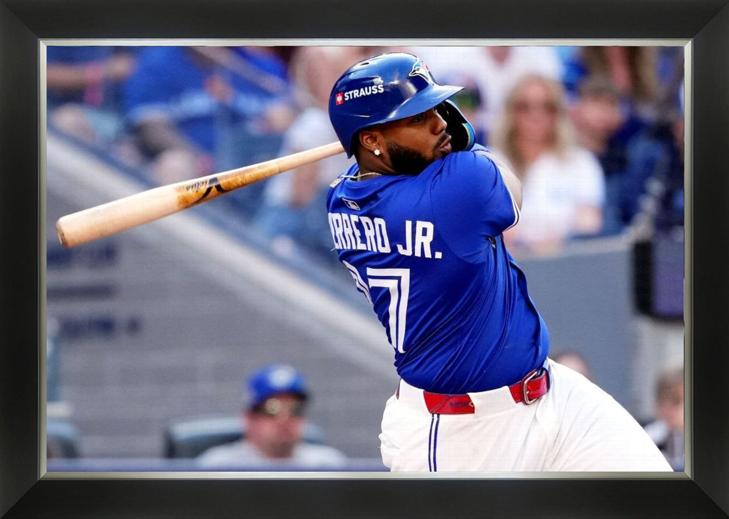 VLADIMIR GUERRERO JR. BATTING – FRAMED CANVAS WALL ART, TORONTO BLUE JAYS BASEBALL - 33.5" X 23.5"