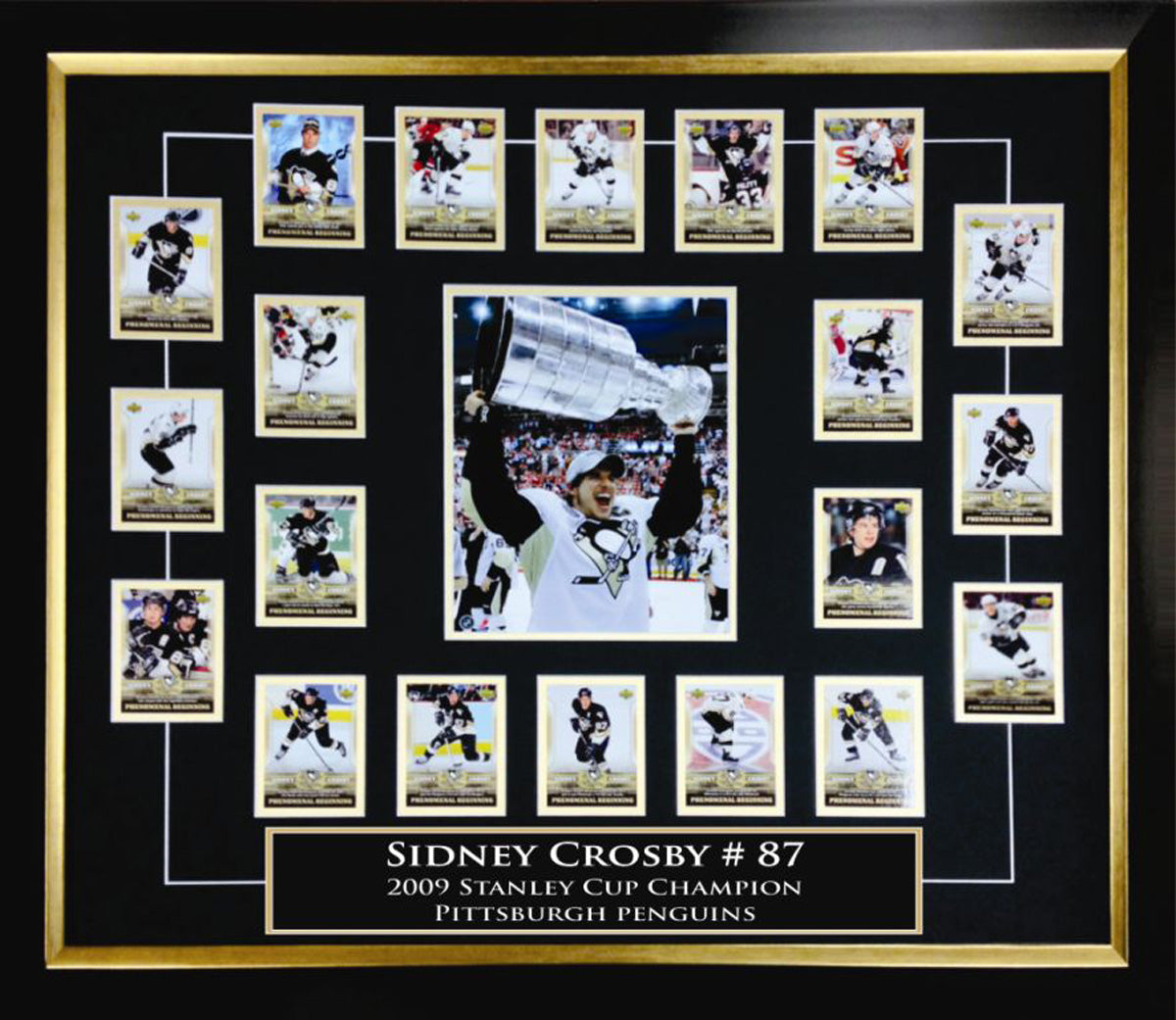 SIDNEY CROSBY ROOKIE CARD COLLECTOR’S SET – FRAMED NHL DISPLAY – PITTSBURGH PENGUINS TRIBUTE (39" BY 29")