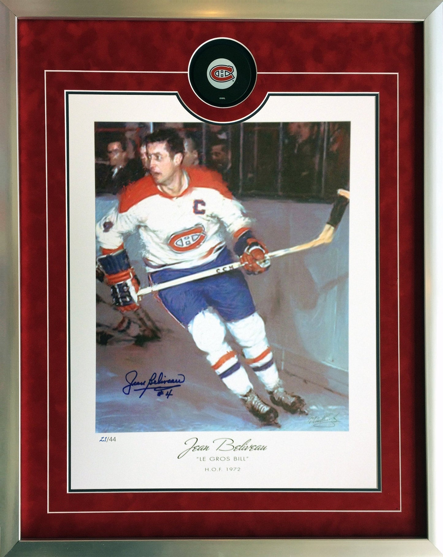 JEAN BÉLIVEAU MONTREAL LITHOGRAPH – SIGNED LTD EDITION /44 – FRAMED HOCKEY ARTWORK (26" X 24")