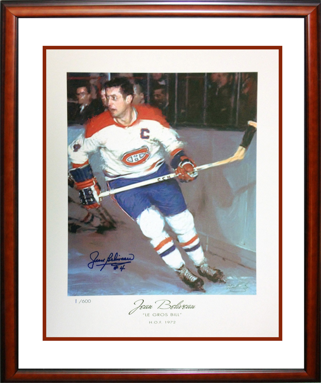JEAN BELIVEAU AUTOGRAPHED FRAMED LITHOGRAPH – LIMITED EDITION #1 OF 600 – MONTREAL CANADIENS MEMORABILIA (24" X 20")