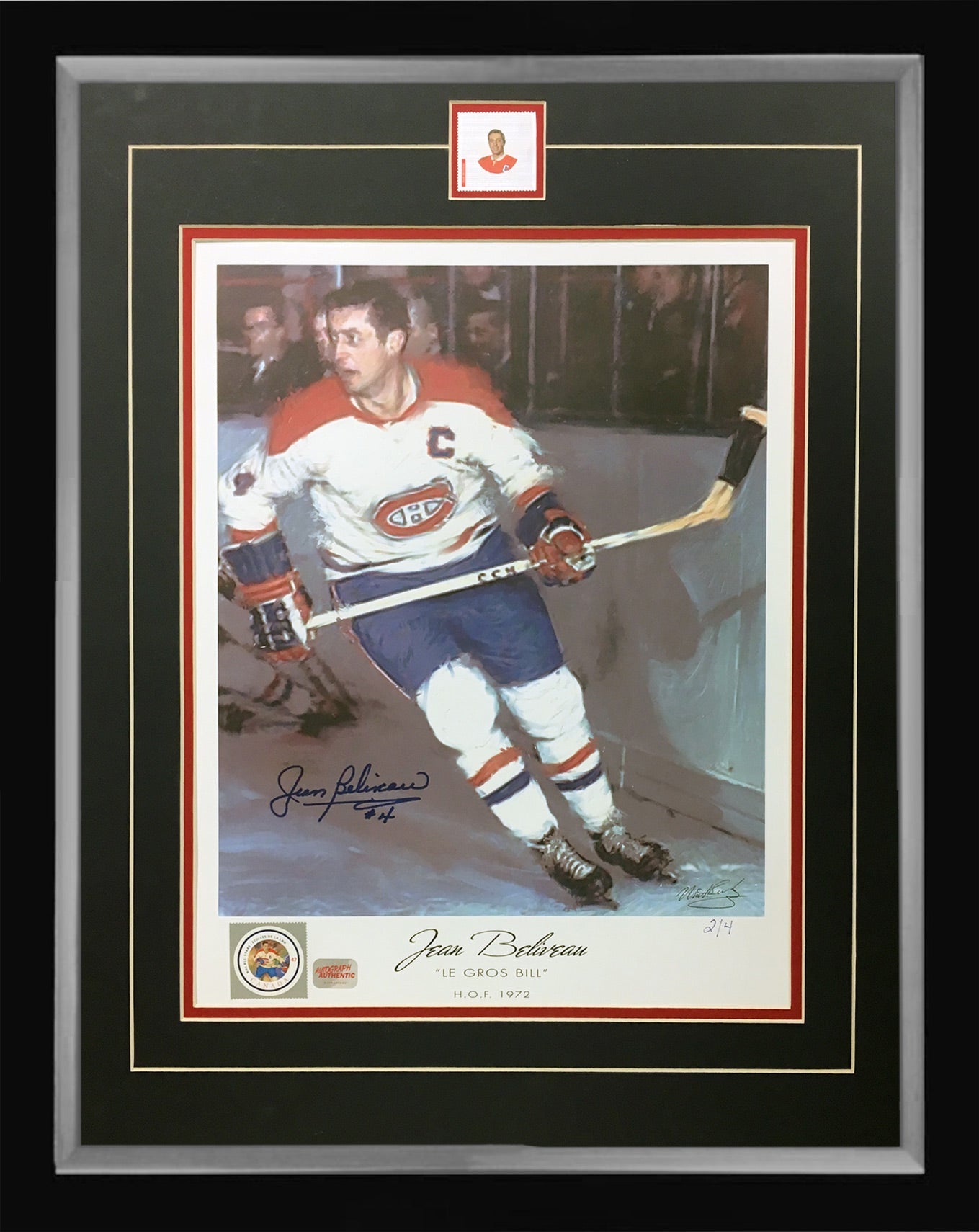 JEAN BELIVEAU SIGNED FRAMED LITHOGRAPH – LIMITED EDITION #2 OF 4 – CANADIENS COLLECTIBLE DISPLAY (24" X 20")