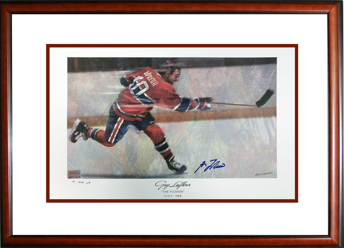 GUY LAFLEUR SIGNED LITHOGRAPH – LTD EDITION #10 OF 1010 – FRAMED MONTREAL CANADIENS COLLECTIBLE (24" X 20")