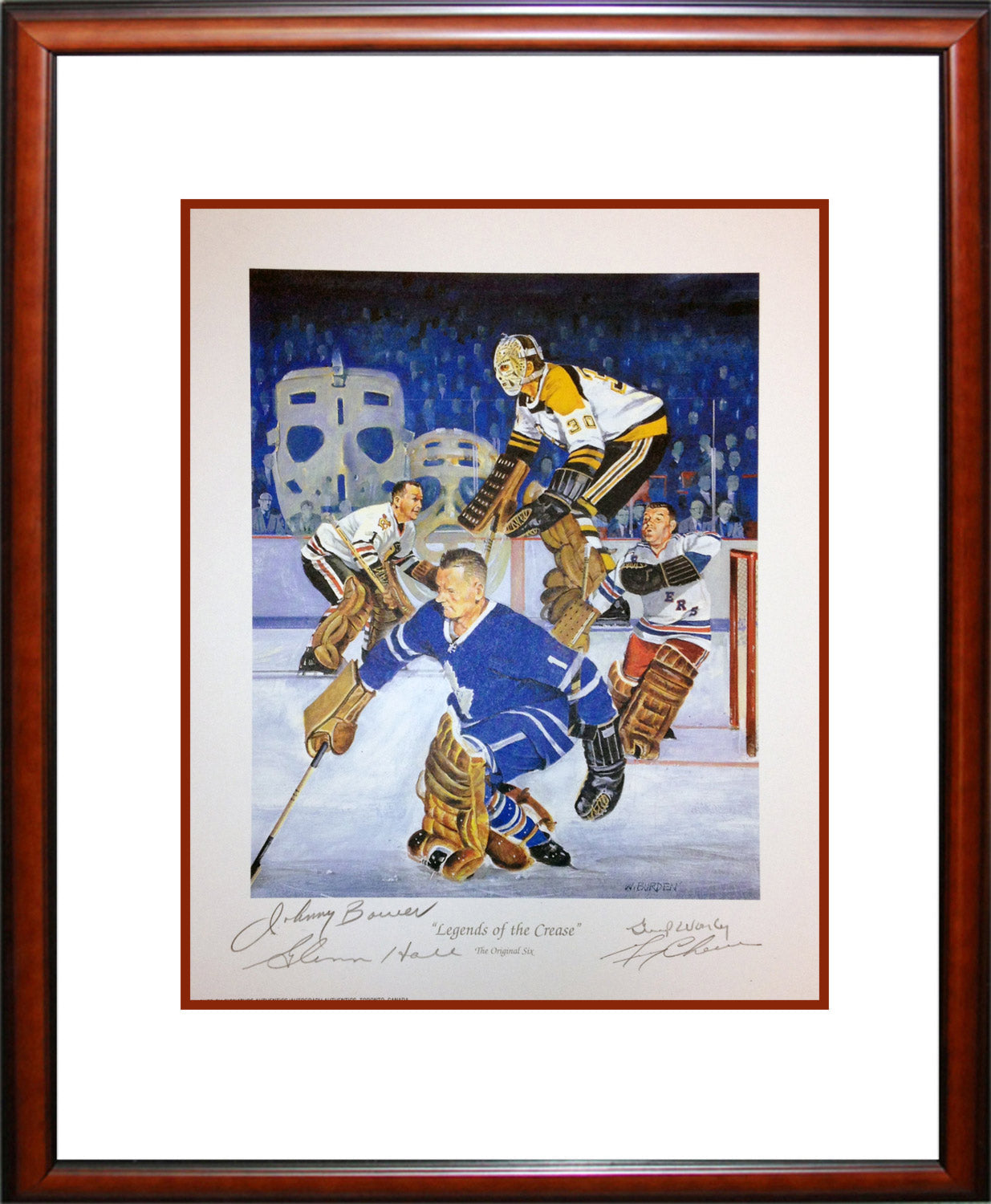 LEGENDS OF THE CREASE SIGNED LITHOGRAPH – FRAMED HOCKEY GOALIE ART DISPLAY (16" X 14")