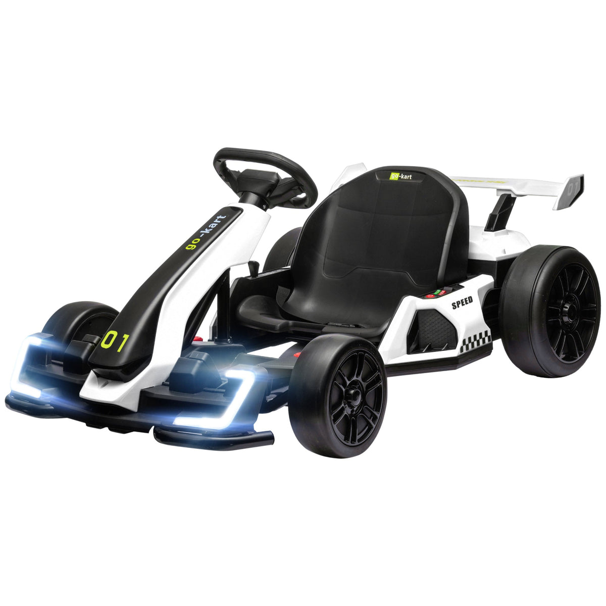 24V Electric Go Kart, Battery Powered Kids Drift Kart with Adjustable Seat, Seat Belt, Horn, Music, Light, Red