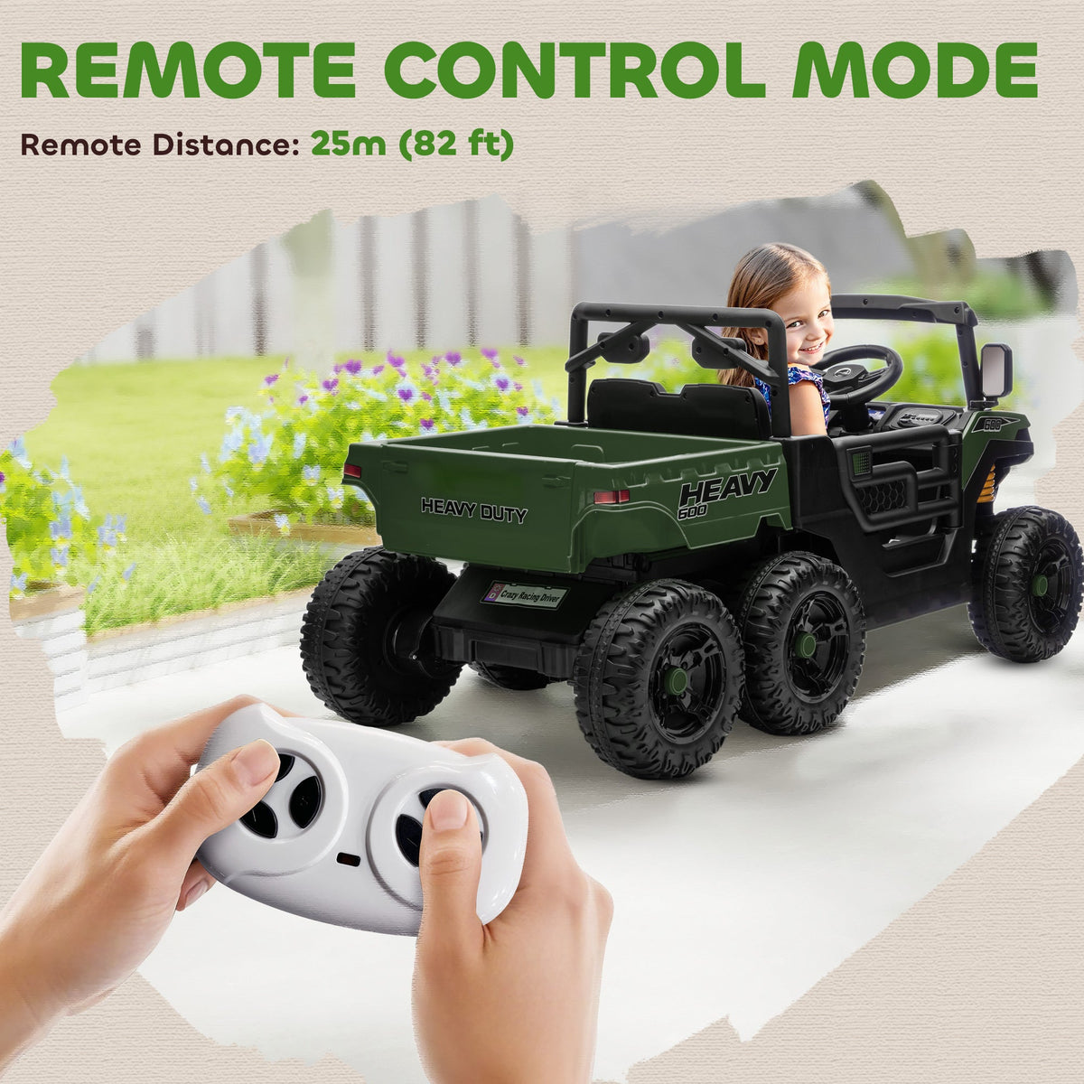 24V 4WD Kids Ride On Truck with 6 Wheels Electric Ride On Car with Remote, Dump Bed for 3-8 Years, Green