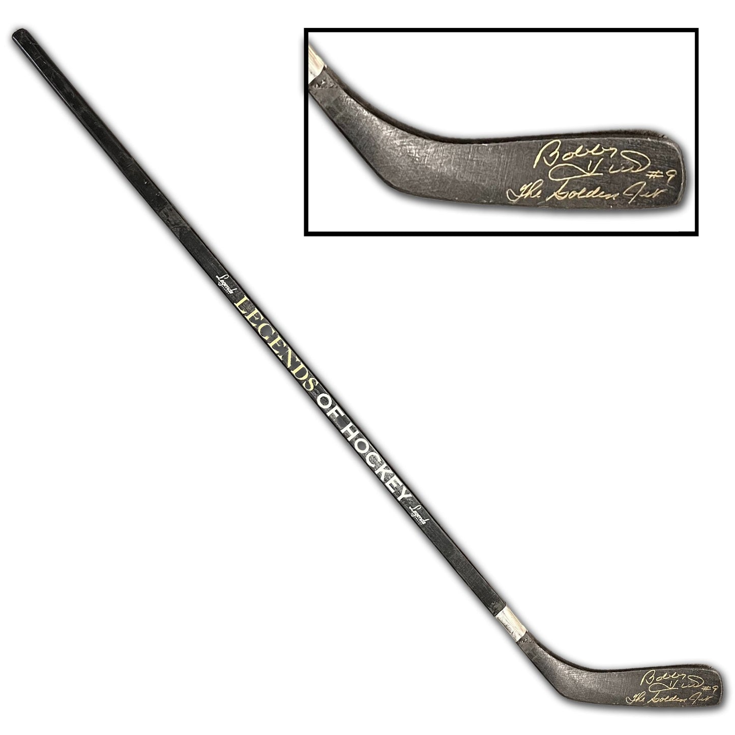BOBBY HULL AUTOGRAPHED FULL SIZE HOCKEY STICK – SIGNED LEGENDS OF HOCKEY DISPLAY – NHL COLLECTIBLE MEMORABILIA FOR FANS AND COLLECTORS