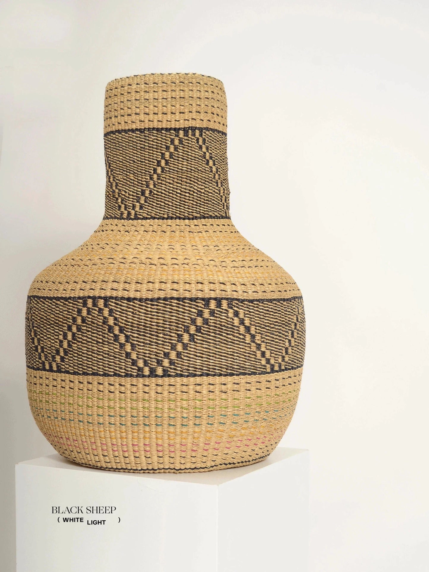 Large Ghana Bolga 'Linka' Basket  NATURAL + BLACK