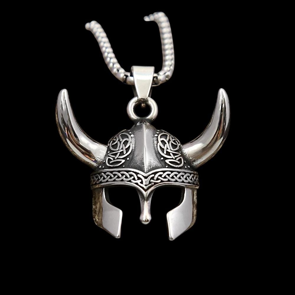 Viking Horned Helmet Pendant Necklace 1.6″