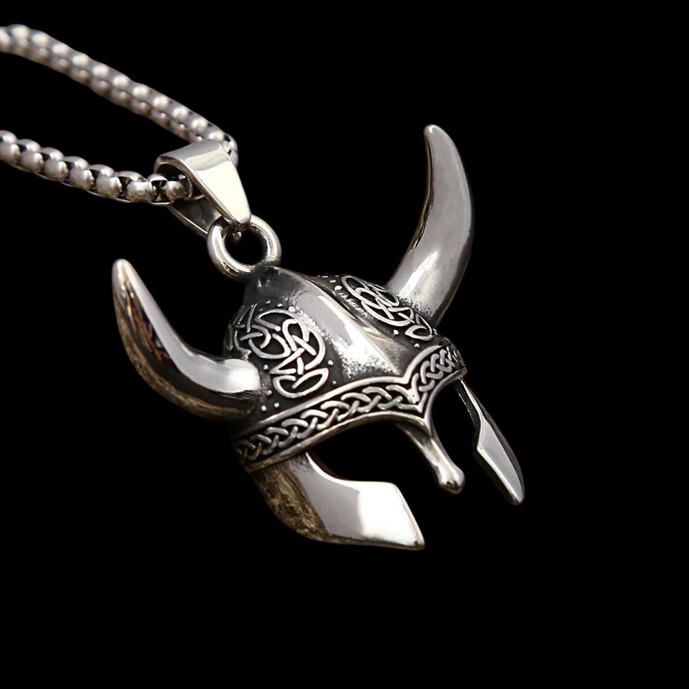 Viking Horned Helmet Pendant Necklace 1.6″
