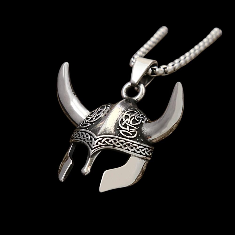 Viking Horned Helmet Pendant Necklace 1.6″