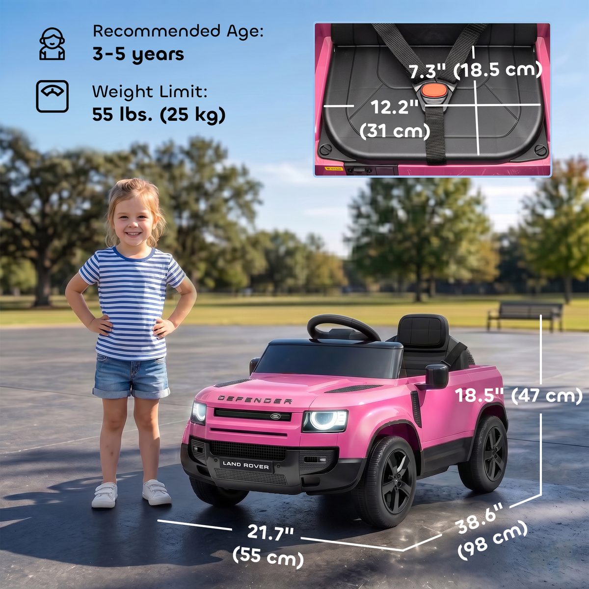 12V Ride on Car Licensed Land Rover with Remote, Suspension, Slow Start, 3 Speeds, Lights, Music, Horn for 3-5, Pink