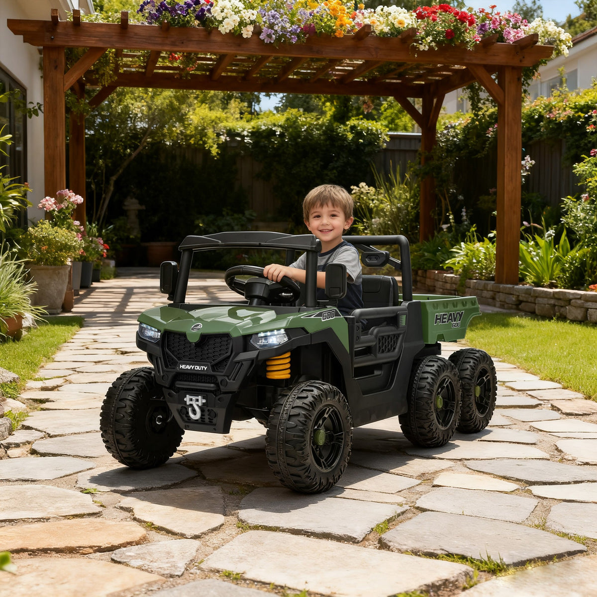 24V 4WD Kids Ride On Truck with 6 Wheels Electric Ride On Car with Remote, Dump Bed for 3-8 Years, Green