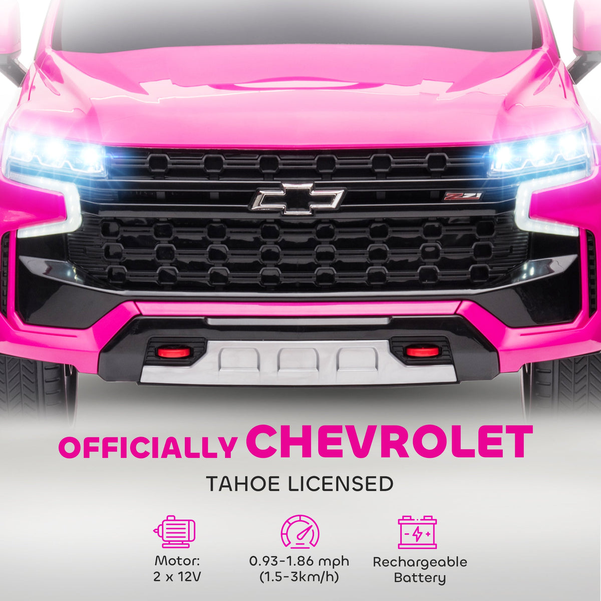 Licensed Chevrolet Tahoe Kids Ride on Car, 12V 7AH Toddler Electric Car with Parent Remote Control, 3 Speeds, Spring Suspension, LED Light, Horn, Music, Pink
