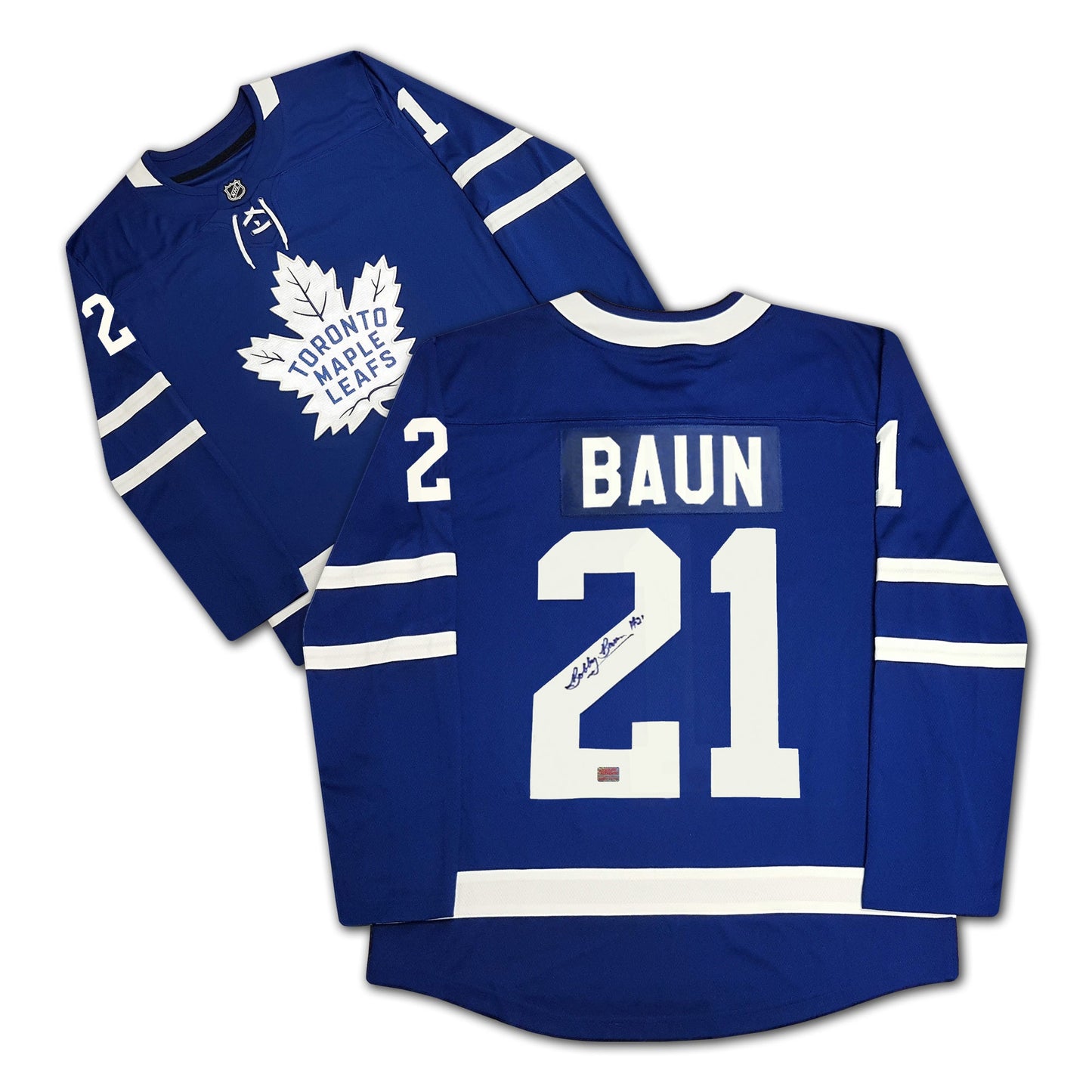 BOBBY BAUN AUTOGRAPHED TORONTO MAPLE LEAFS BLUE JERSEY – SIGNED NHL HOCKEY MEMORABILIA COLLECTIBLE (SIZE L OR XL)