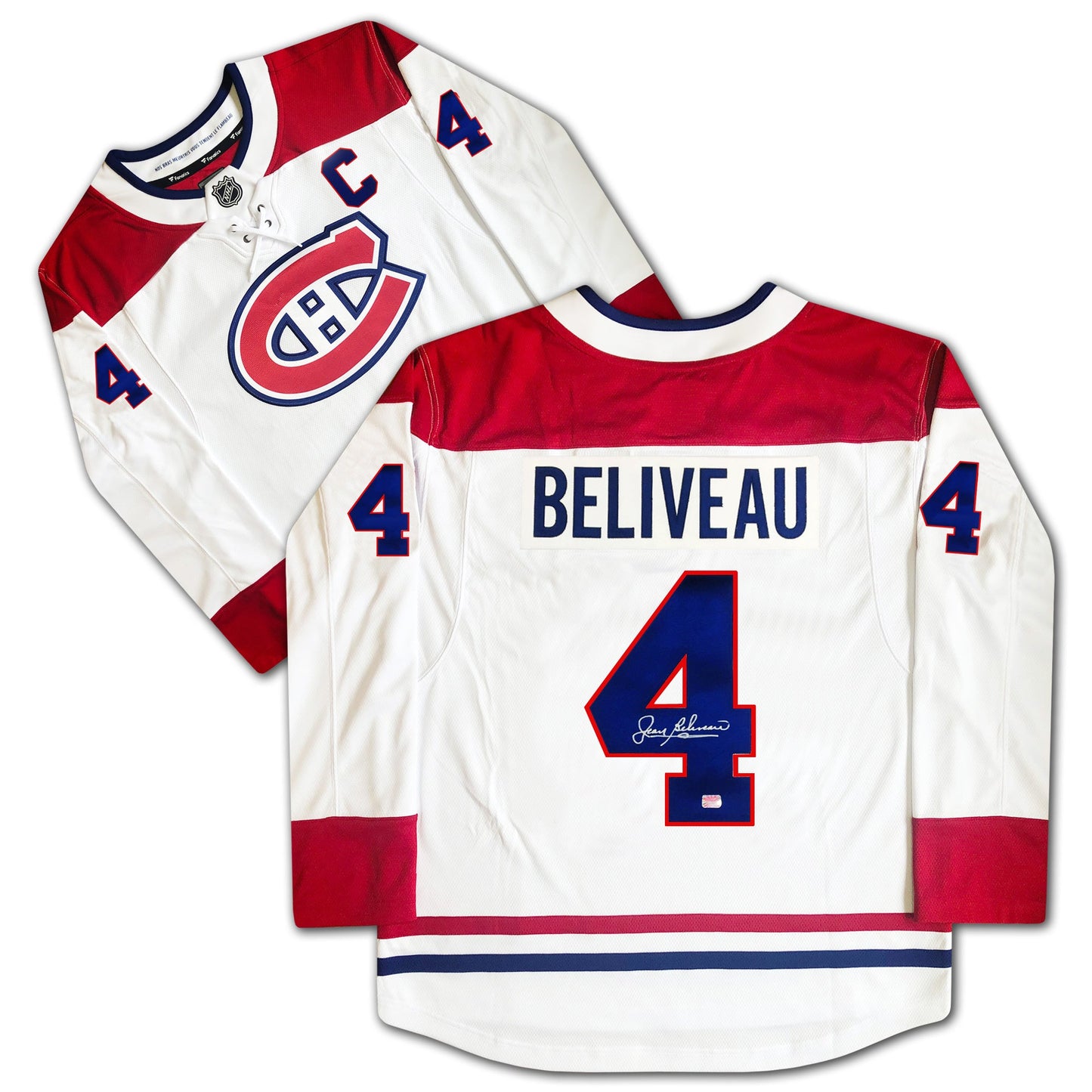 JEAN BELIVEAU AUTOGRAPHED MONTREAL CANADIENS WHITE JERSEY – SIGNED NHL HOCKEY MEMORABILIA COLLECTIBLE (SIZE L OR XL)