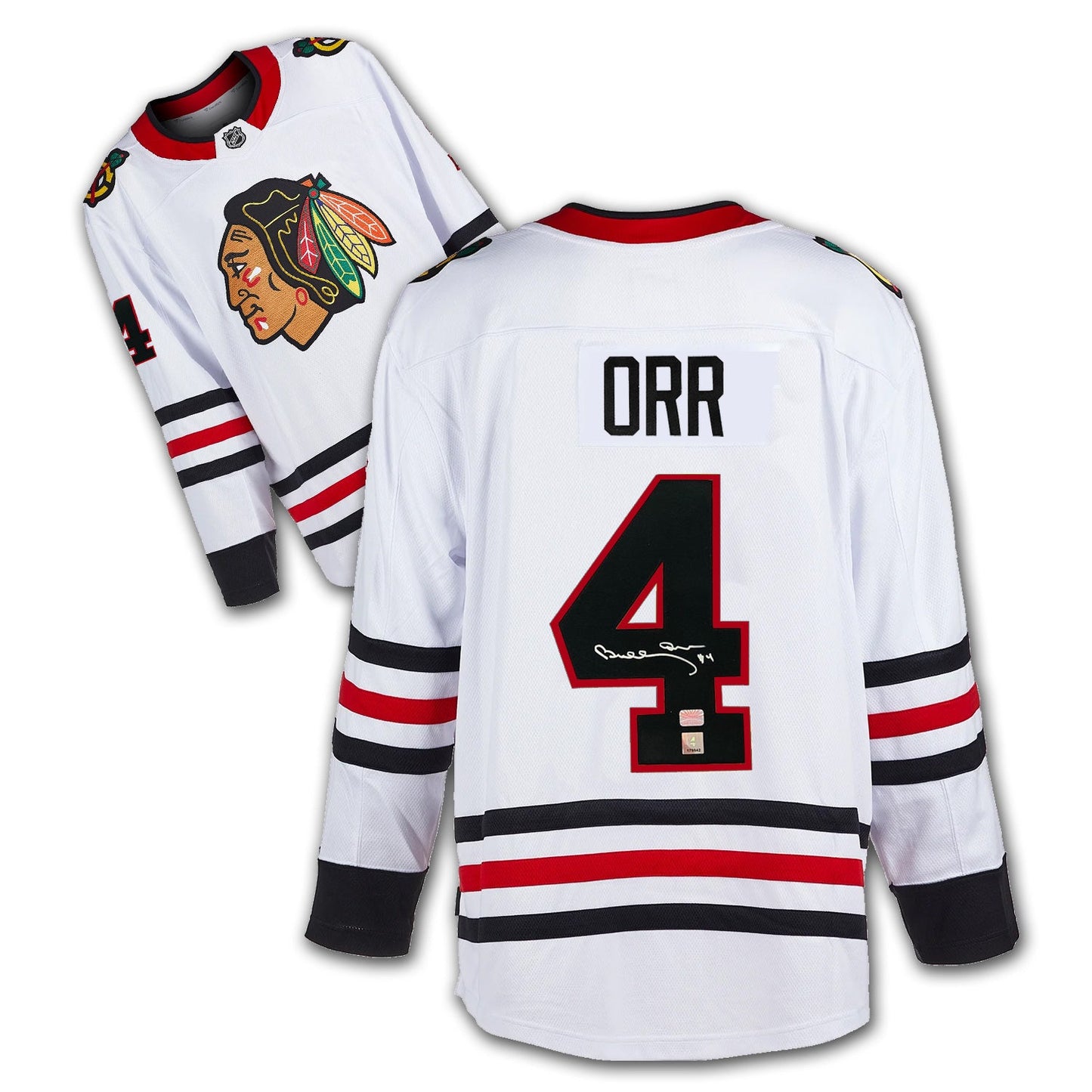 BOBBY ORR AUTOGRAPHED CHICAGO BLACKHAWKS WHITE JERSEY – GNR COA – SIGNED NHL HOCKEY MEMORABILIA COLLECTIBLE (SIZE L OR XL)